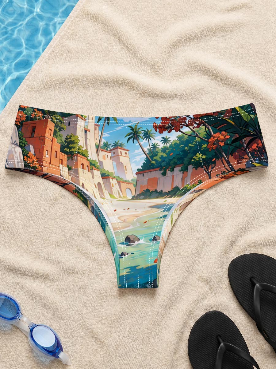 Tropical Beach with Ancient Ruins and Lush Vegetation -  Men's swim trunks