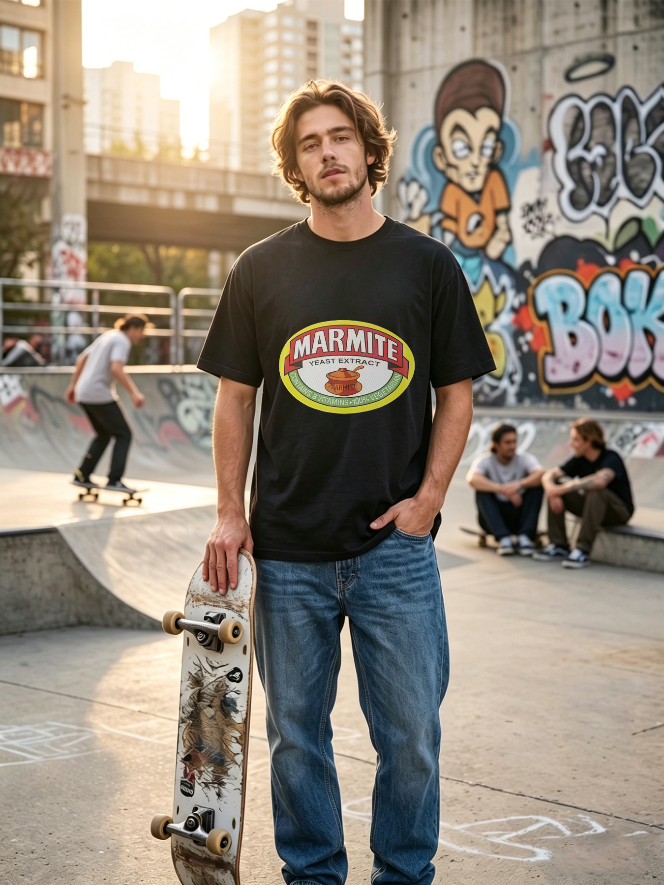 Men's Marmite Yeast Extract Print T-Shirt Casual Round Neck Summer Lightweight Breathable Short Sleeve Tee for Food Lovers and British Culture Fans