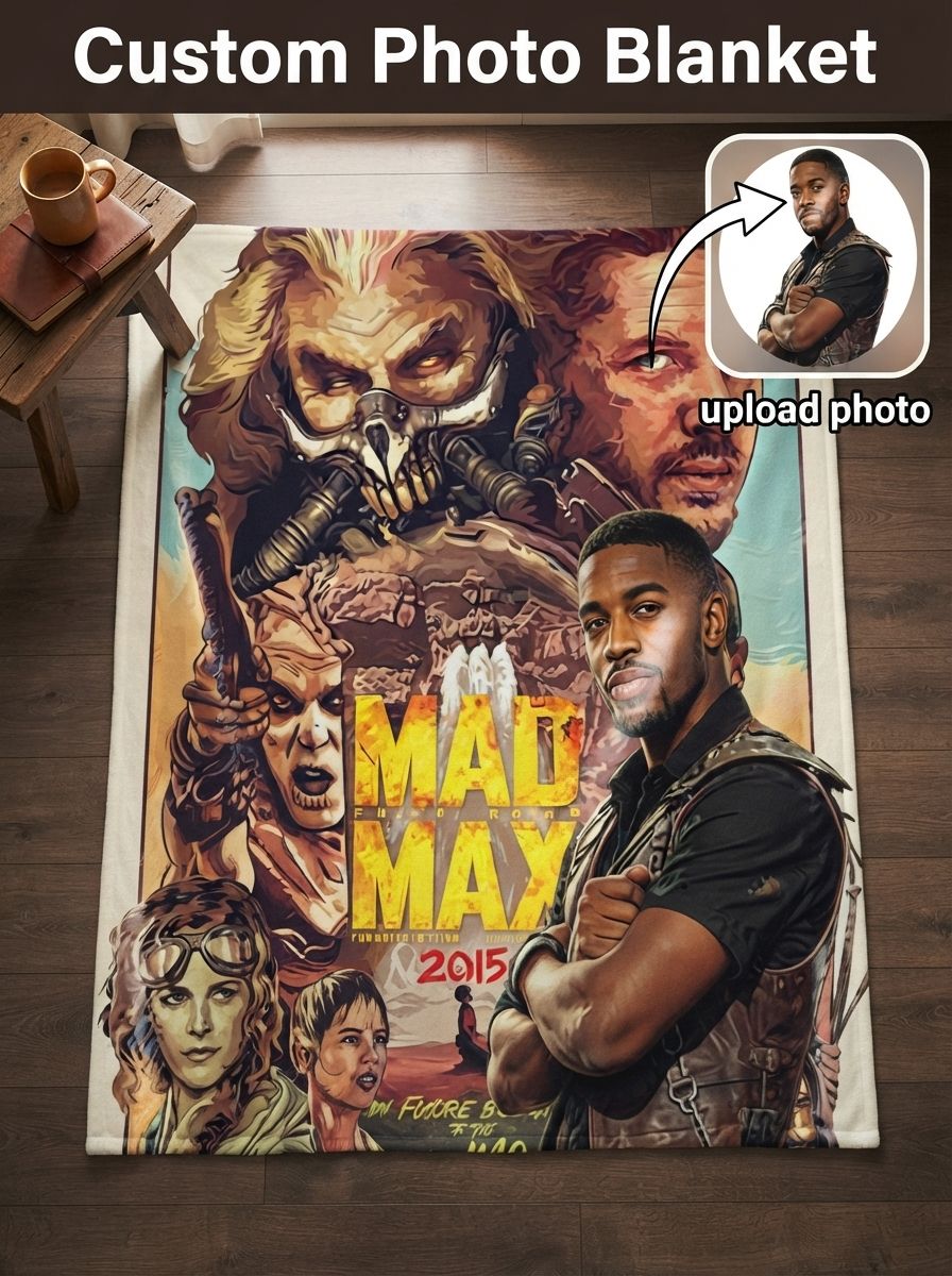 Custom Photo Face Blanket Personalized Flannel Throw Fleece Cover Soft Retro Action Movie Poster Blanket for Couch Bed