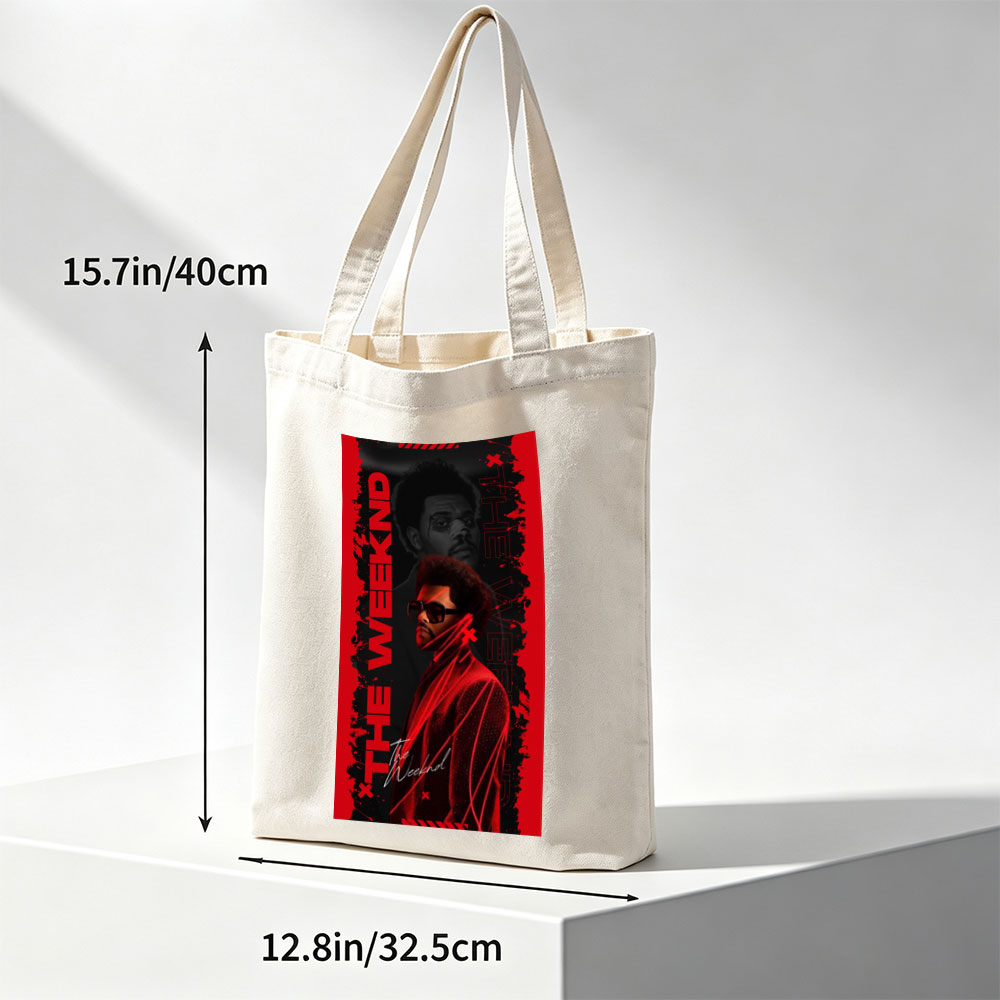 The Weeknd Dark Red Aesthetic Portrait with Bold Typography and Dramatic Lighting - Canvas tote bags