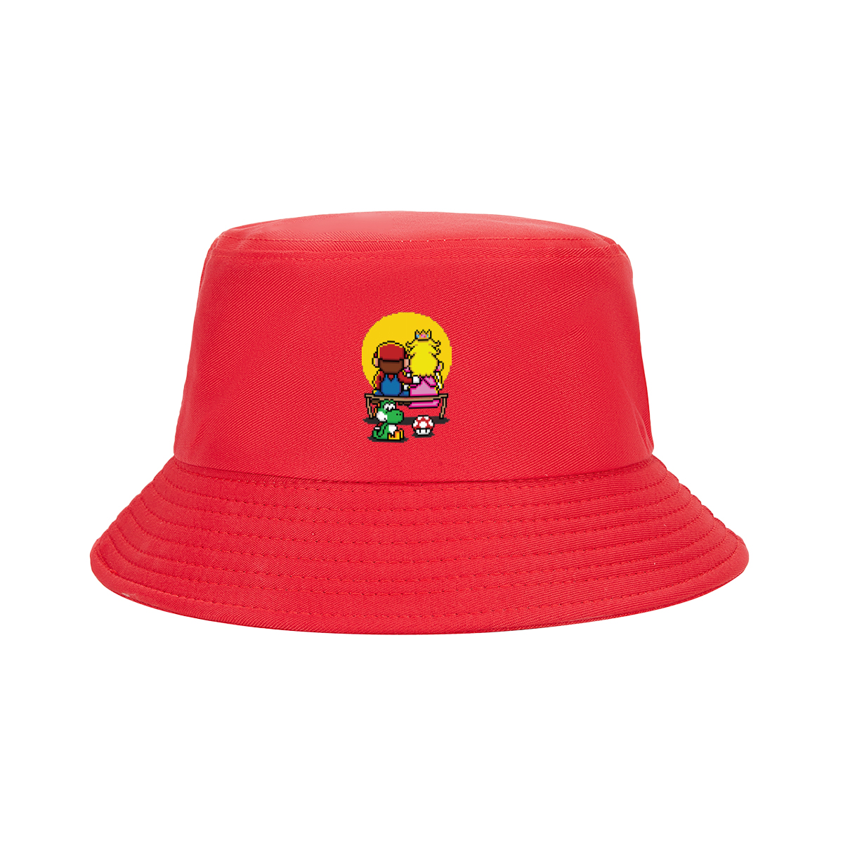 Mario and Peach Pixel Art with Yoshi and Mushroom - Fisherman's Hat