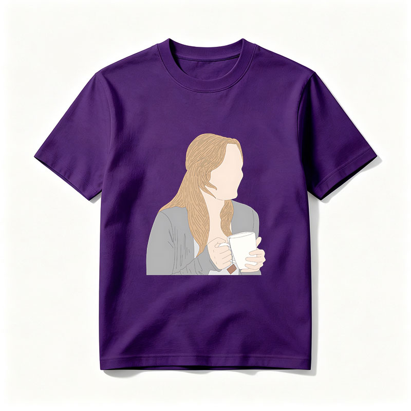Woman with Long Blonde Hair Holding a Tea Cup - Tee