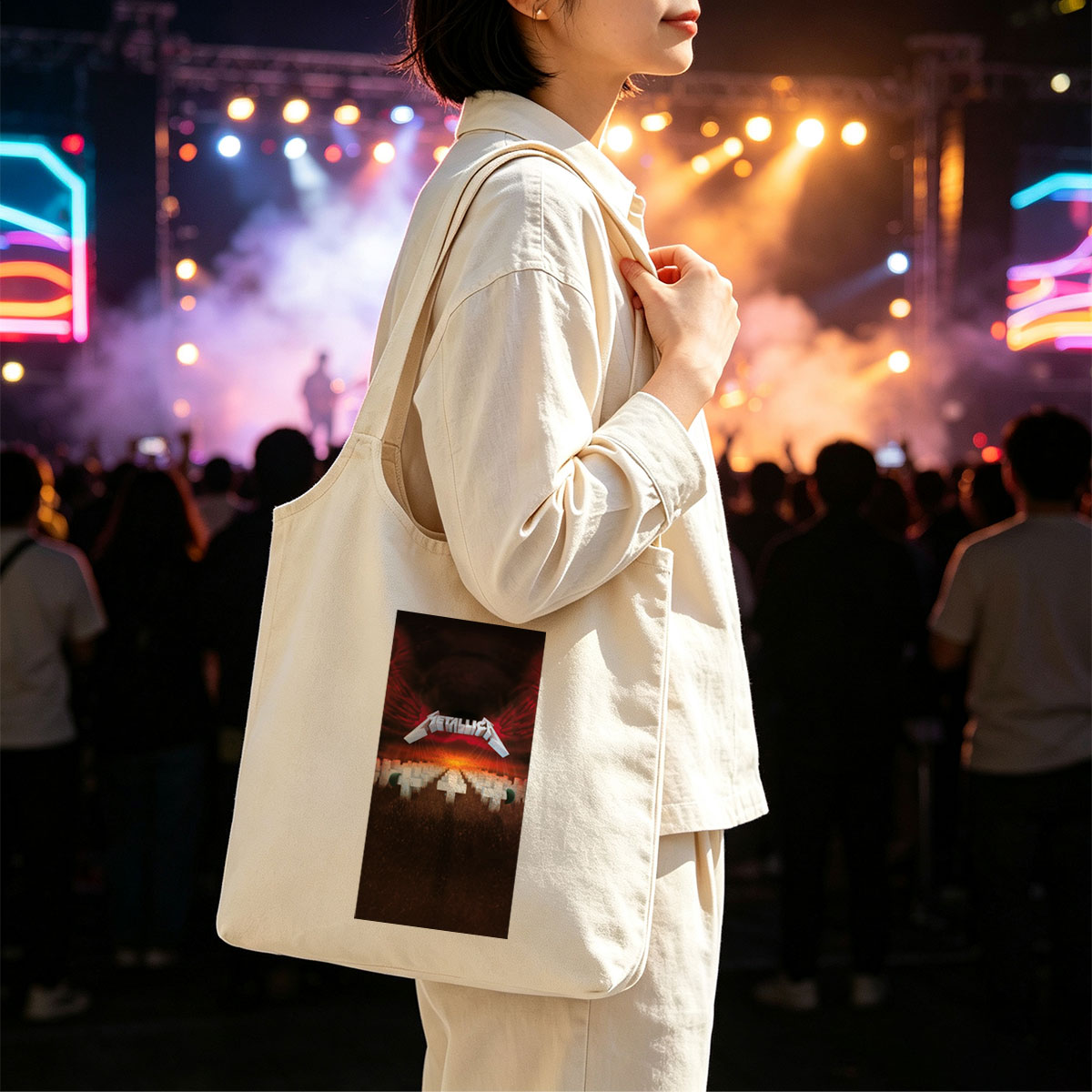 Metallica War Scene with Crosses and Fiery Sky - Canvas shoulder bags/