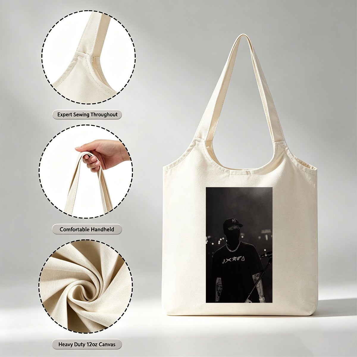 Lil Uzi Vert on Stage in Black and White Performance Shot - Canvas shoulder bags/