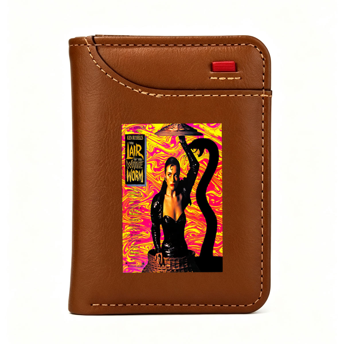 Ken Russell's The Lair of the White Worm: A Woman in Black with a Snake, Vibrant Background - Vertical Style Wallet