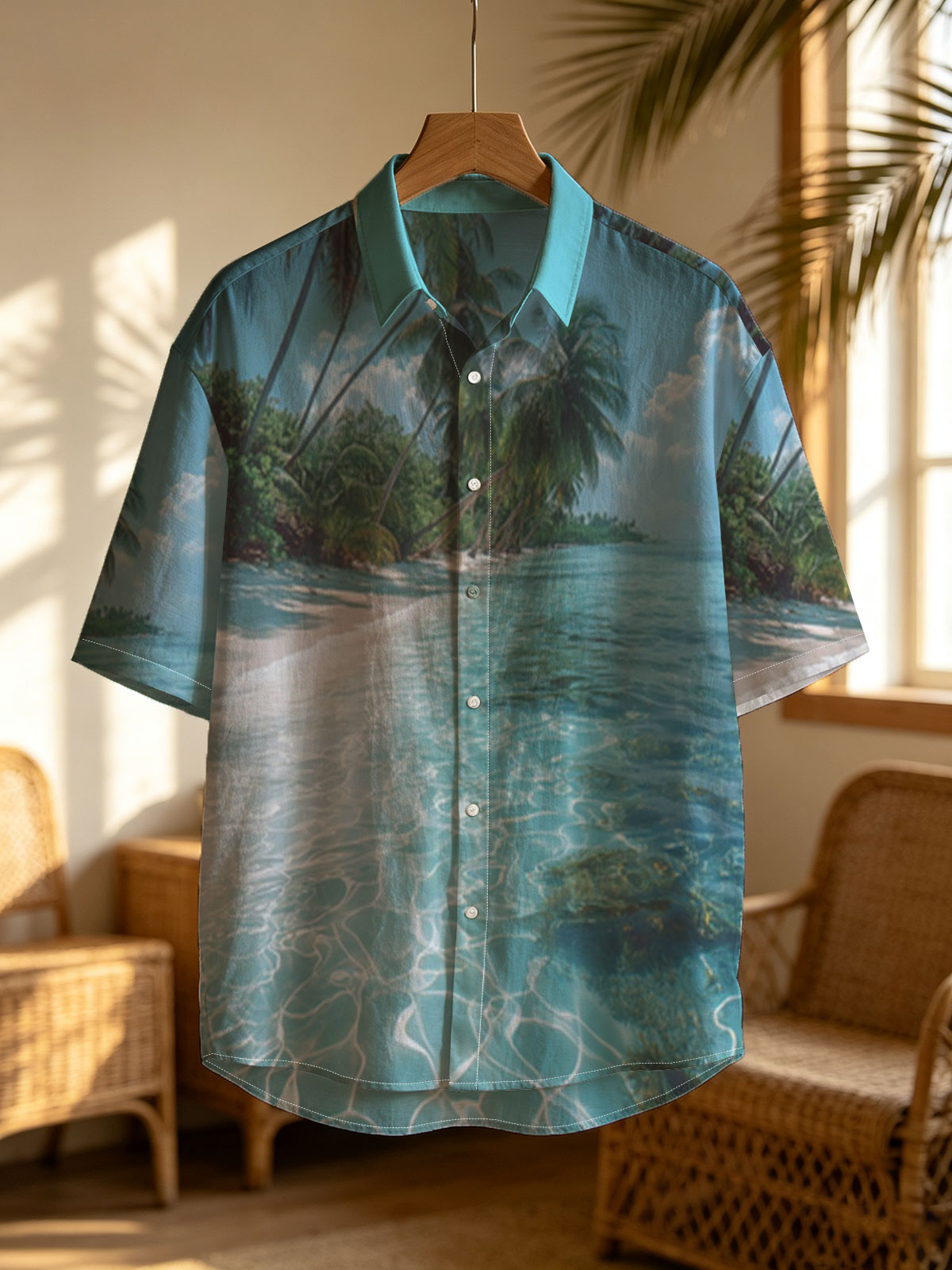 Tropical Beach with Crystal Clear Water and Palm Trees -  Shirt