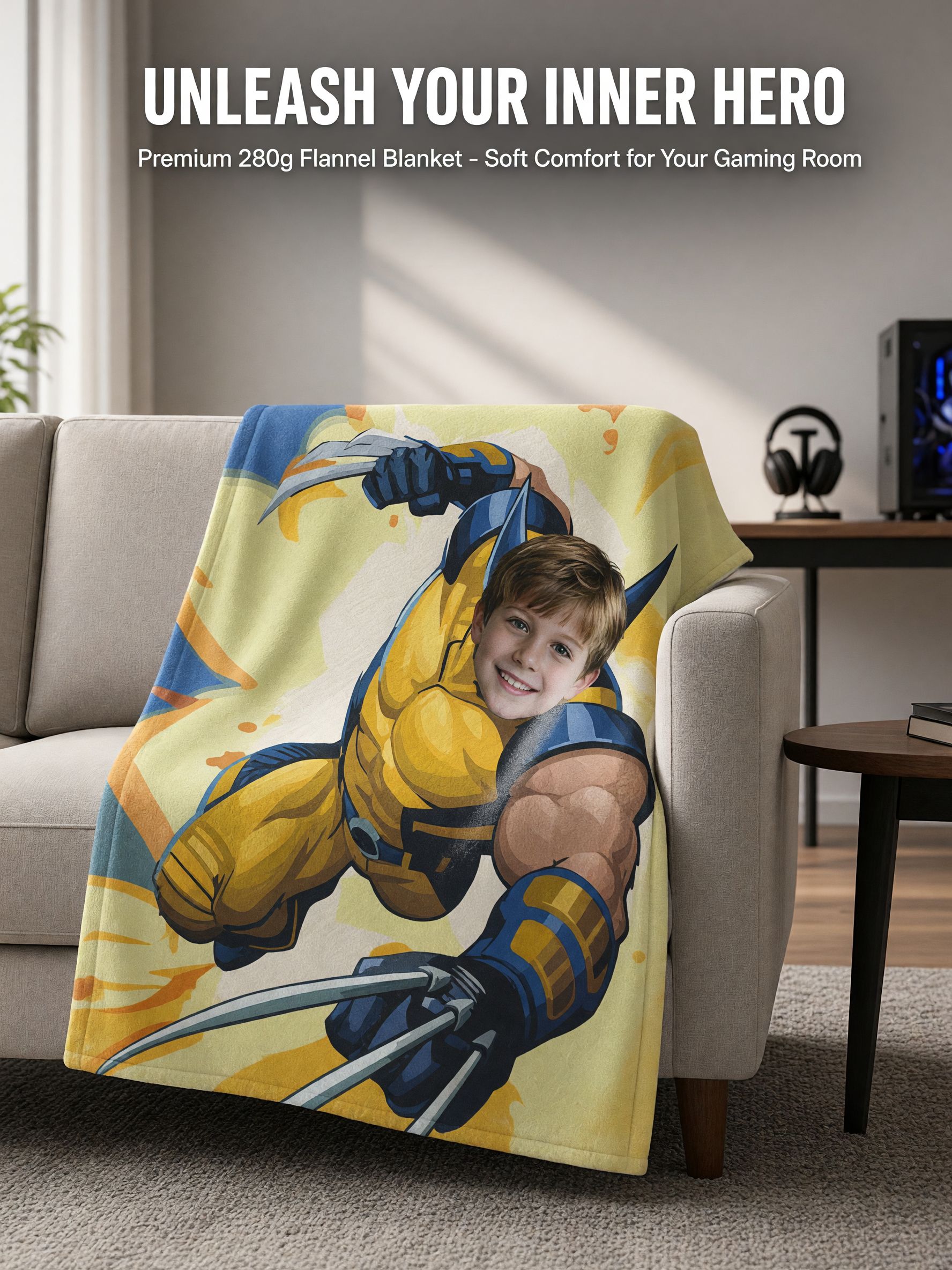 Custom Superhero Face Blanket, Personalized Comic Character Throw, Ultra Soft Flannel Fleece, Ideal Keepsake Gift
