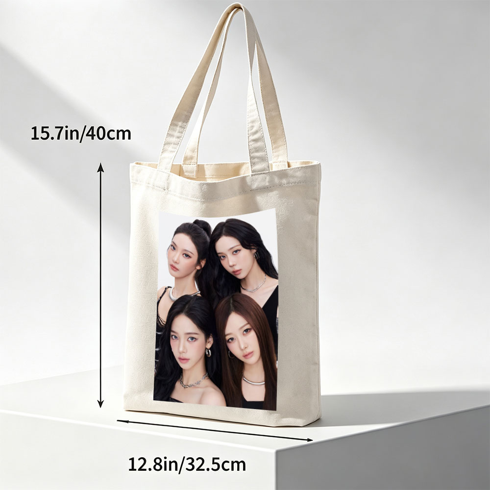 Aespa Members in a Close-Up Group Portrait with Elegant Black Outfits and Stylish Jewelry - Canvas tote bags