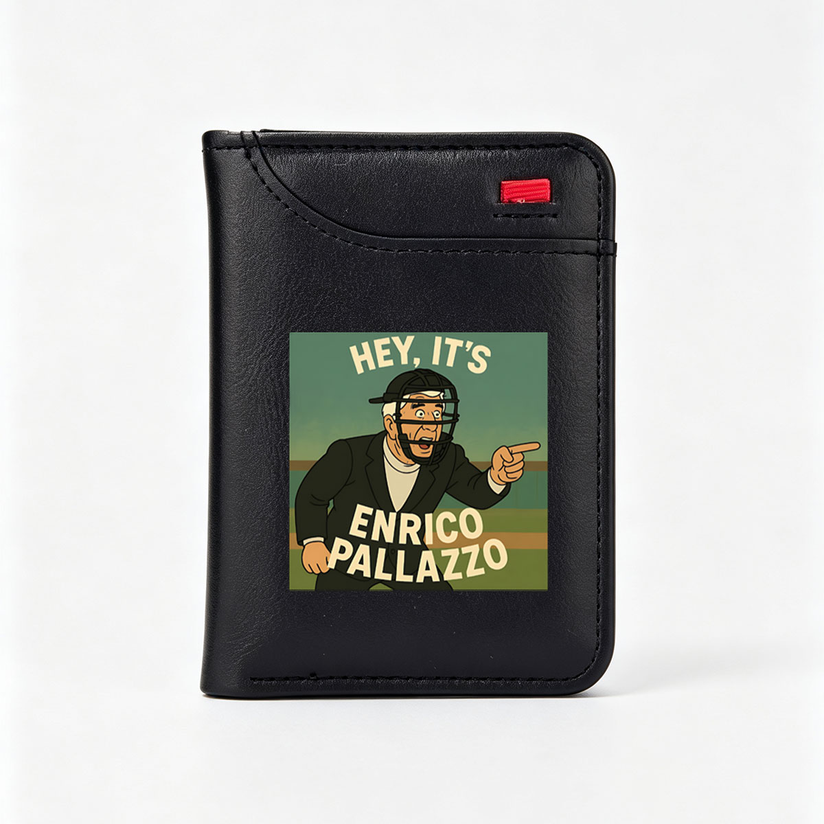 Hey, It's Enrico Pallazzo - Animated Character in Baseball Umpire Gear - Vertical Style Wallet