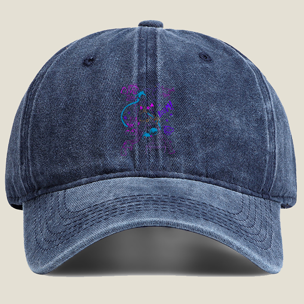 Doraemon and Friends in Neon Chaos: Boom! - Washed Denim - Baseball Cap