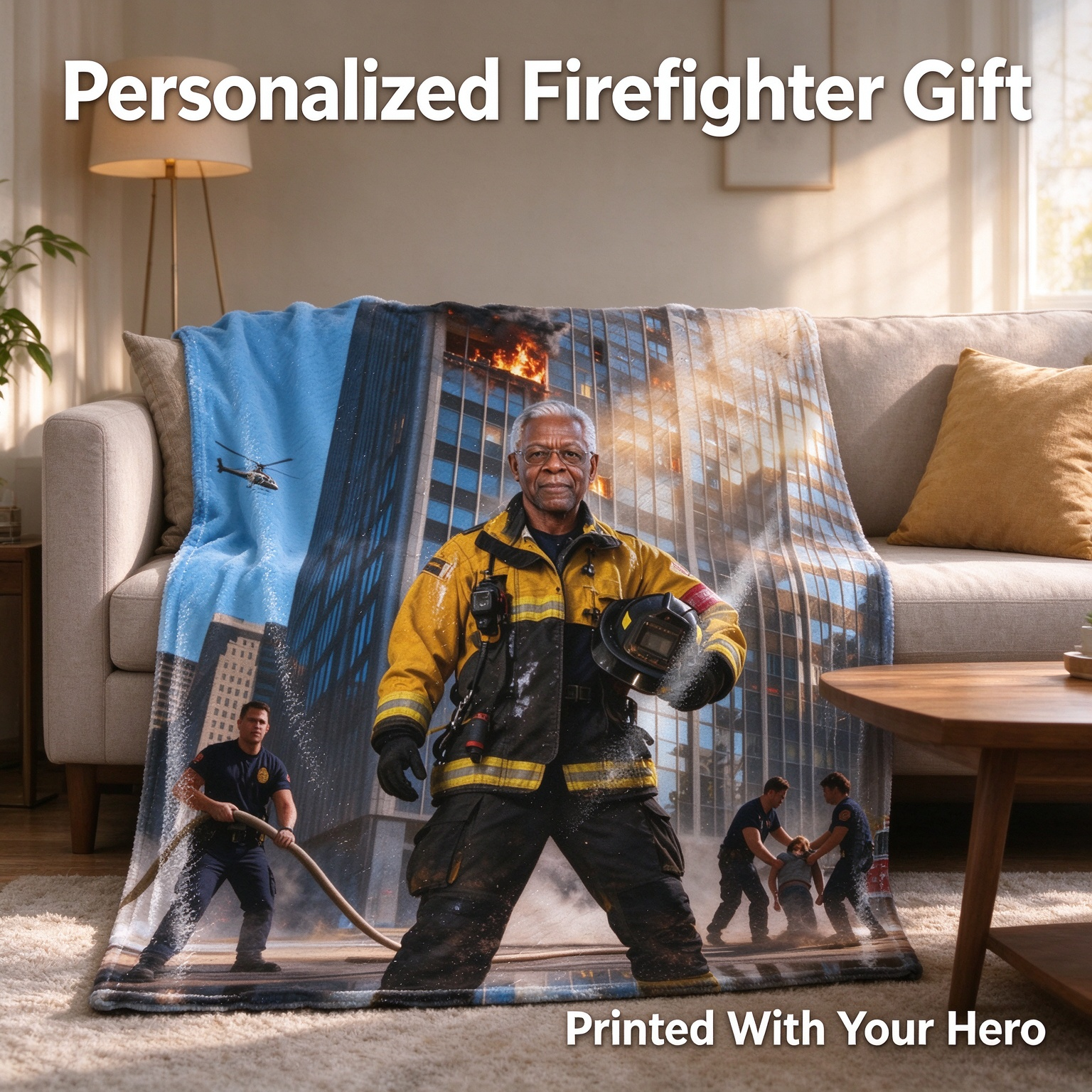 Custom Firefighter Photo Blanket Personalized Face Flannel Throw Ultra Soft Cozy Keepsake Gift for Bed and Couch