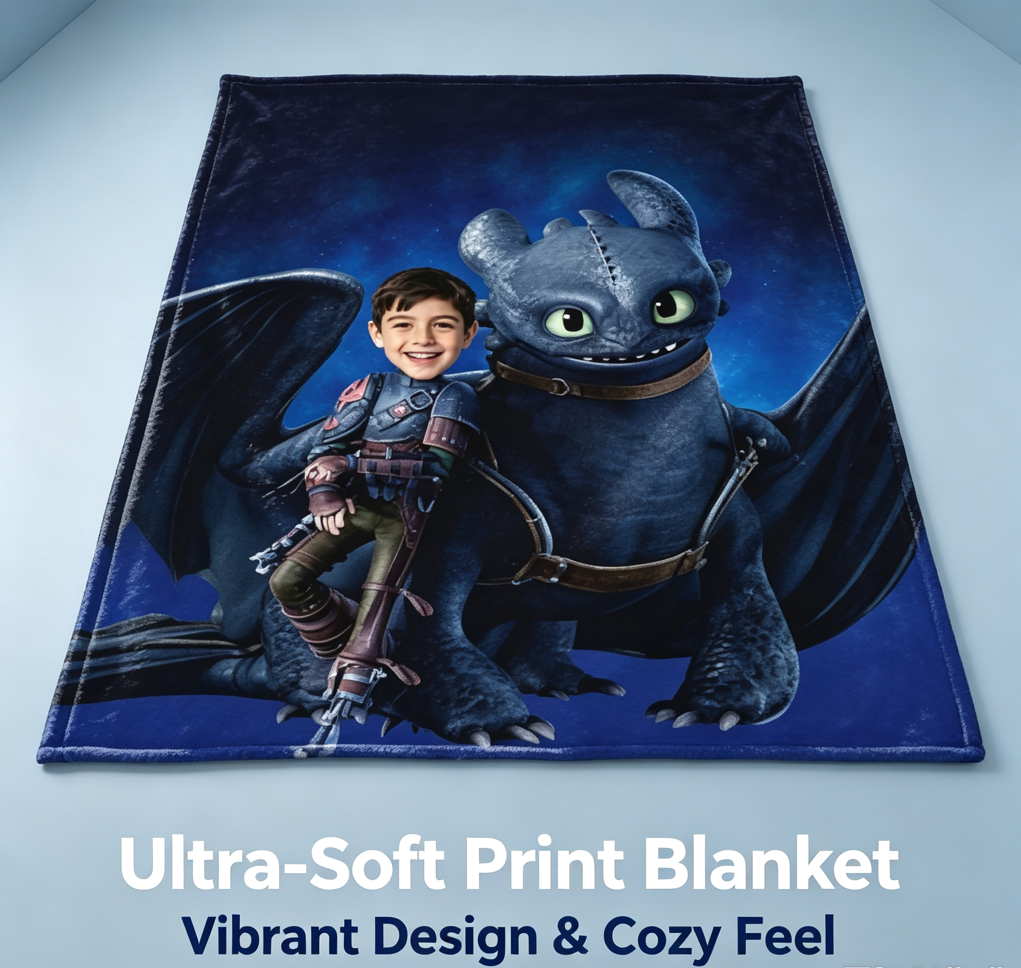 How to Train Your Dragon Toothless Personalized Photo Blanket, Custom Picture Fleece Blanket for Kids Birthday Gift