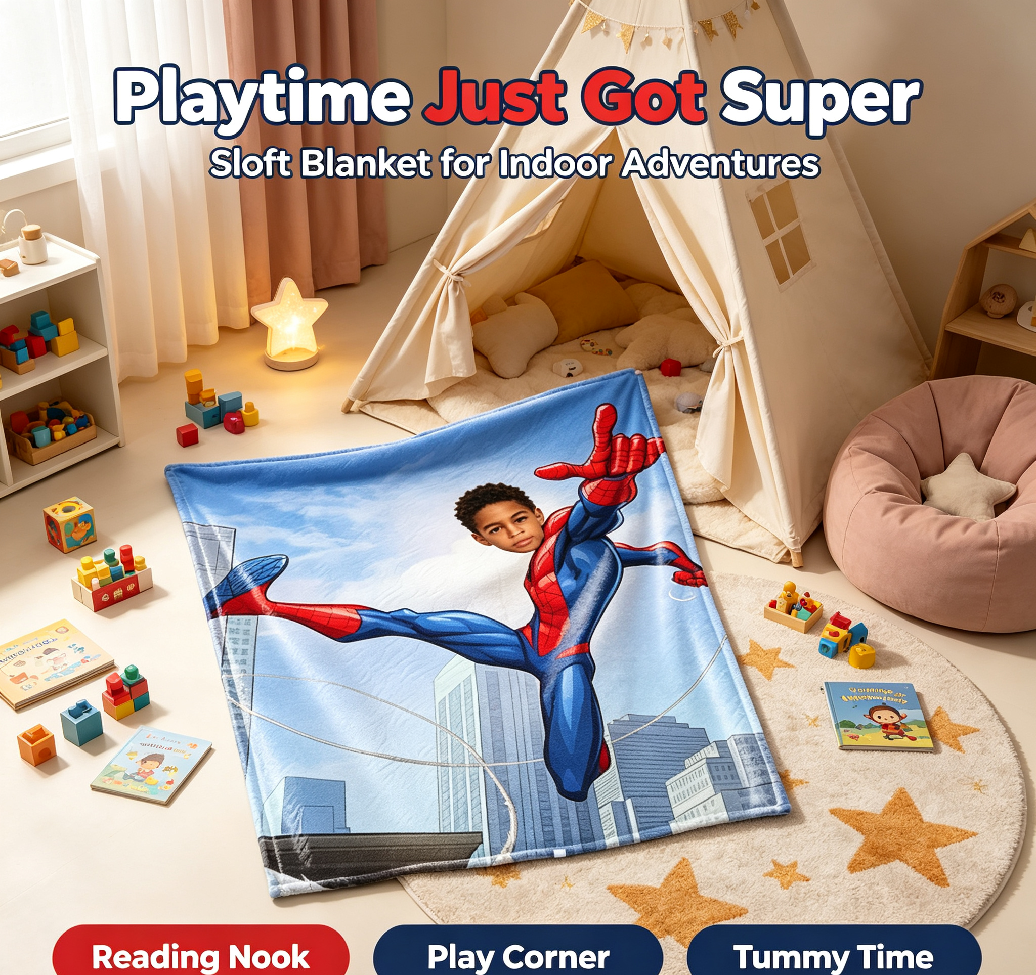 Custom Spider-Man Photo Blanket, Personalized Superhero Fleece Throw for Kids, Custom Face Blanket Unique Birthday Gift for Boys and Spider-Man Fans