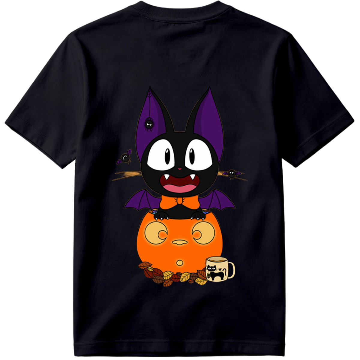 Halloween Cat with Pumpkin and Bat Wings - Tee