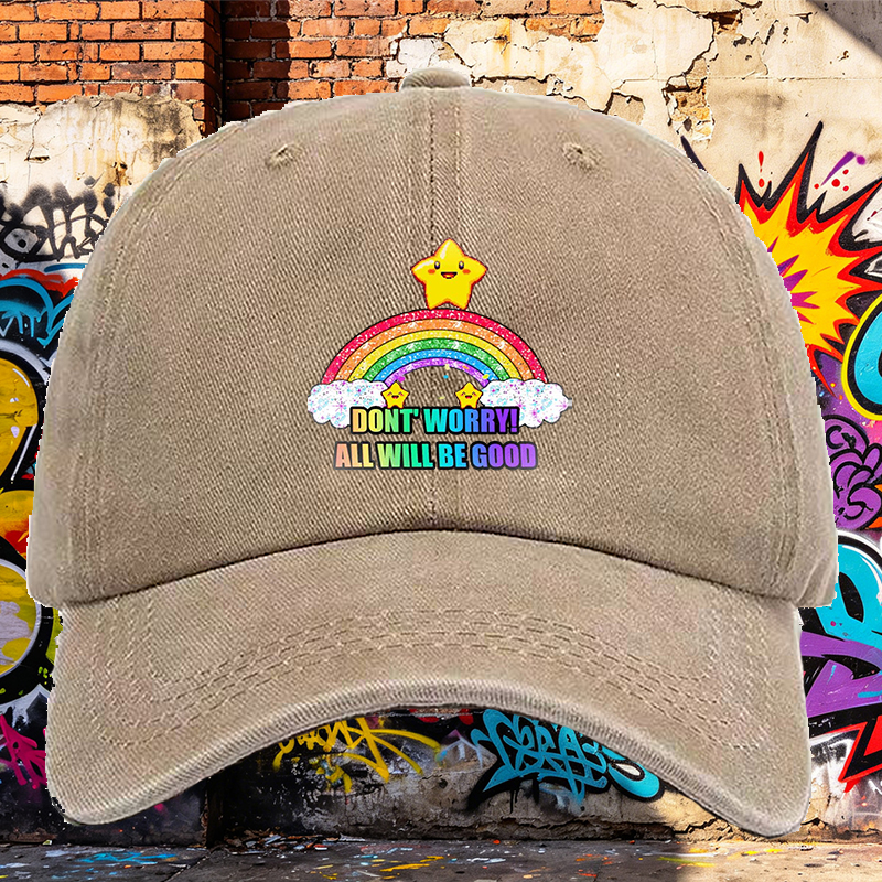 Men's Printed Washed Cap Rainbow Star Design 