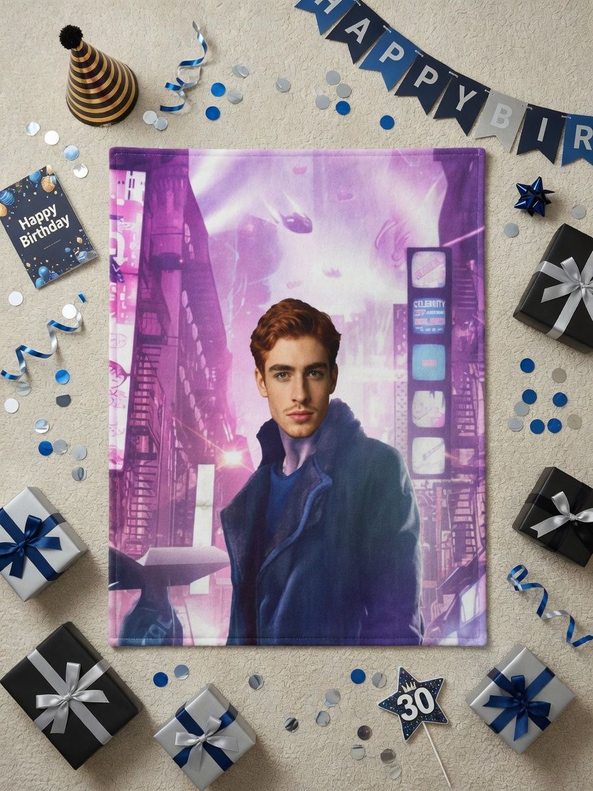 Custom Face Photo Flannel Blanket Ultra Soft Personalized Cyberpunk Portrait Throw Ideal Cozy Gift