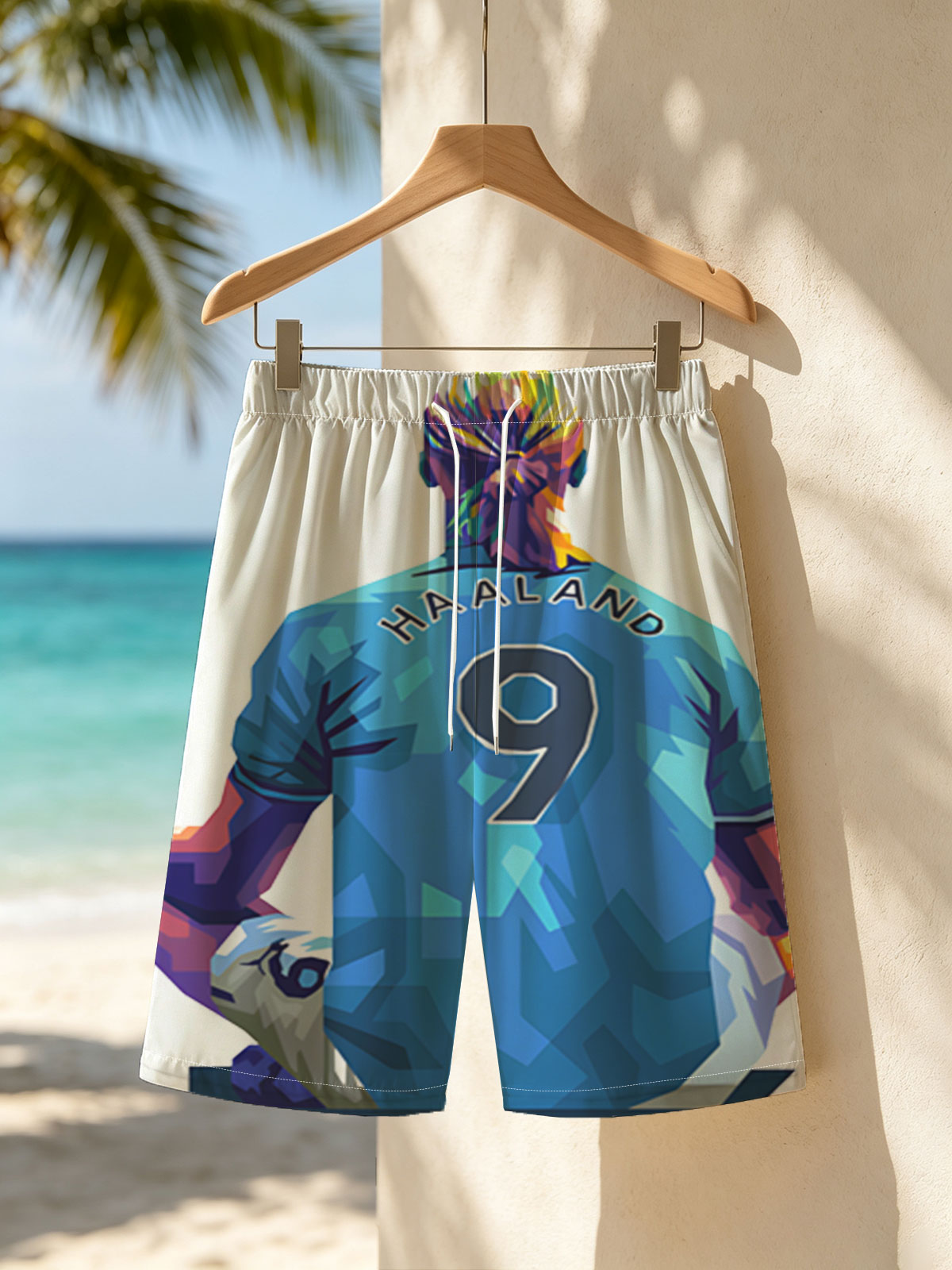 Haaland in Blue Jersey, Number 9, Sitting Back View -  Beach shorts