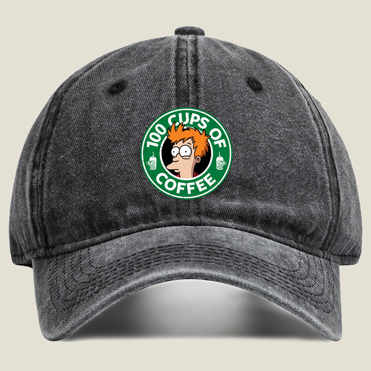 Futurama: Fry and Bender - 100 Cups of Coffee - Washed Denim - Baseball Cap