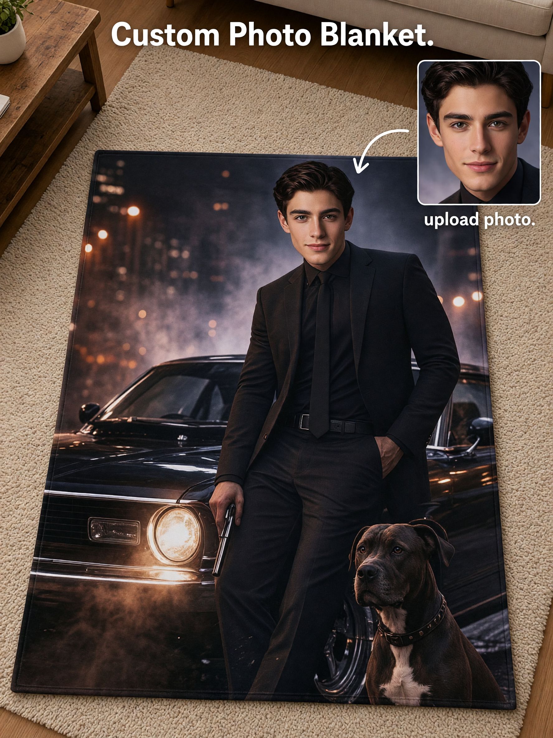 Custom Photo Face Blanket Personalized Flannel Fleece Throw Soft Lightweight Warm Bed Couch Cover for Home Travel Gift