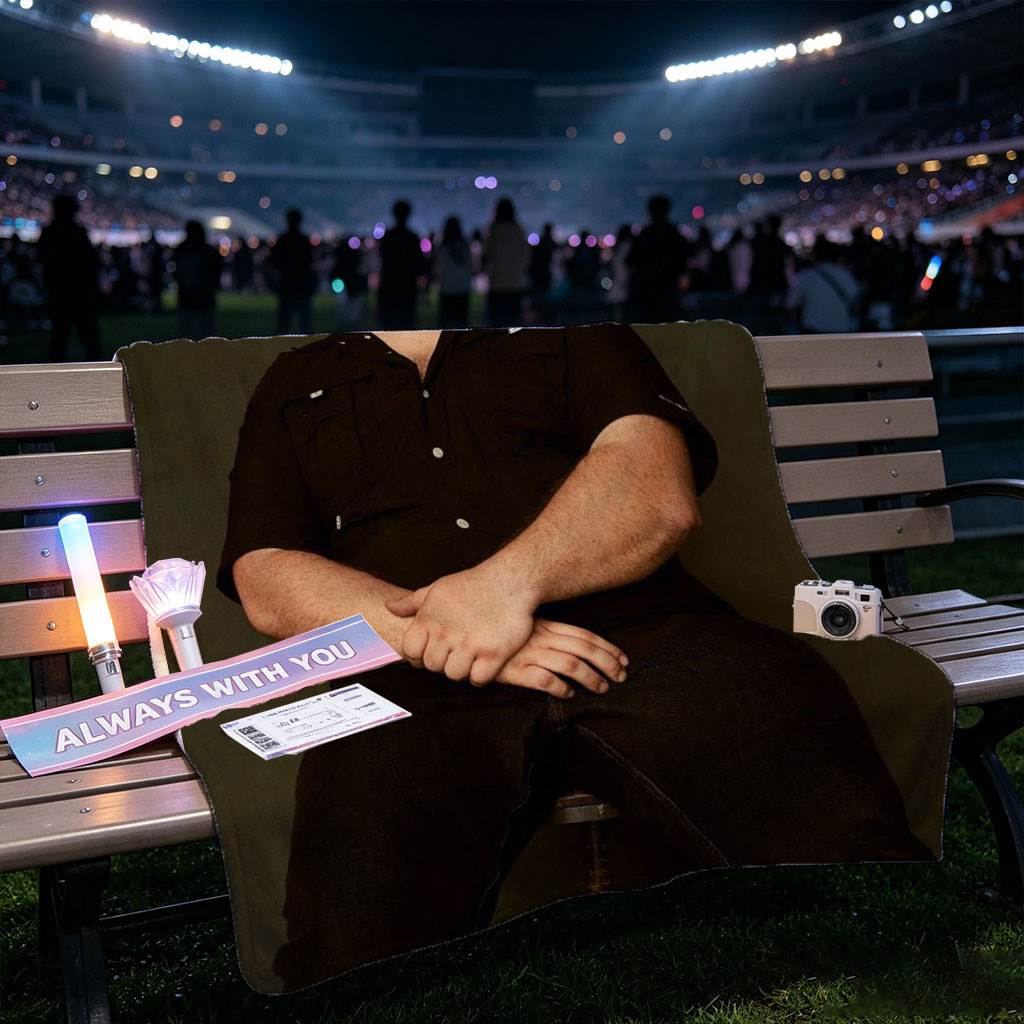 Luke Combs Sitting on a Stool Laughing in a Black Shirt and Cap - Blankets