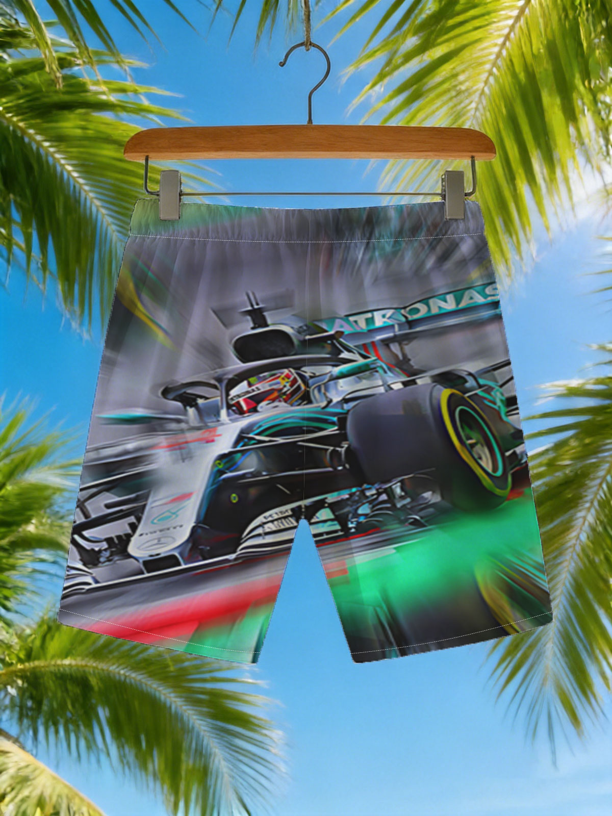 Mercedes-AMG Petronas F1 Car in High-Speed Action -  Beach shorts