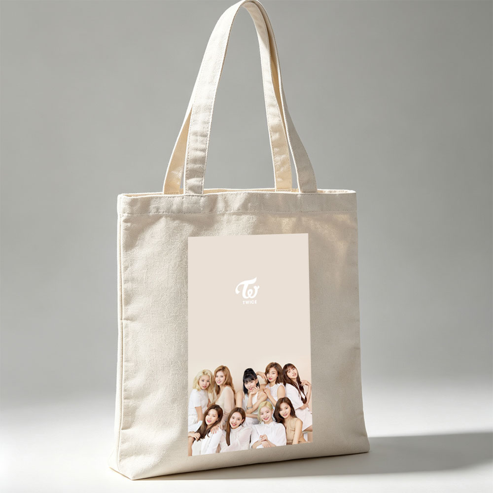 TWICE Group Photo in White Outfits on Beige Background - Canvas tote bags