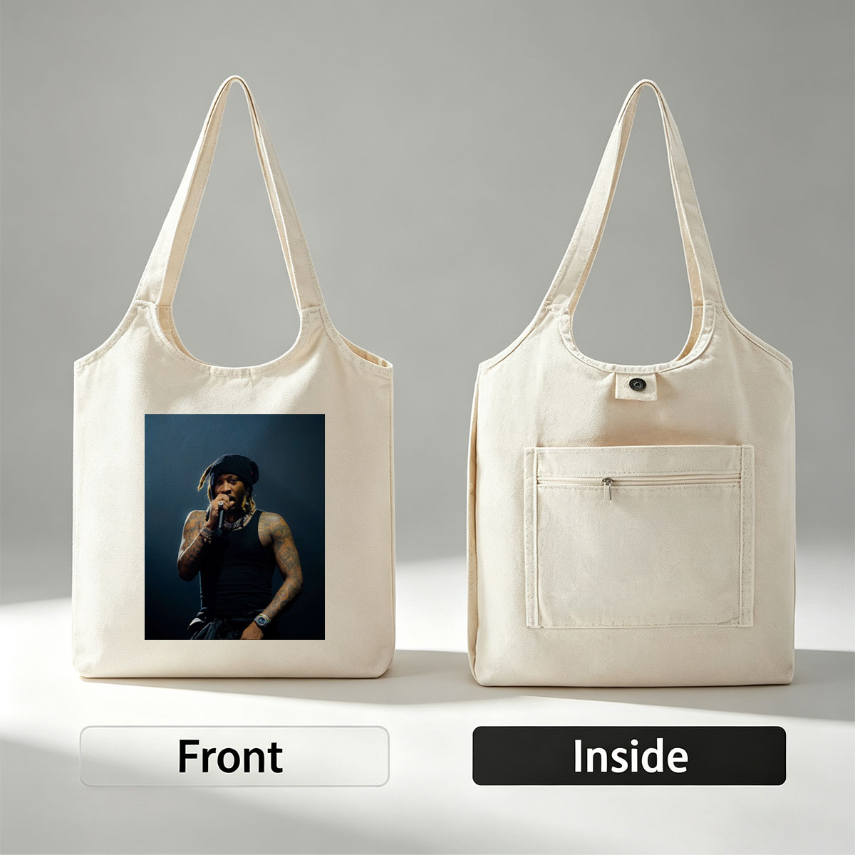 Lil Wayne Performing on Stage with Microphone in Hand - Canvas shoulder bags/