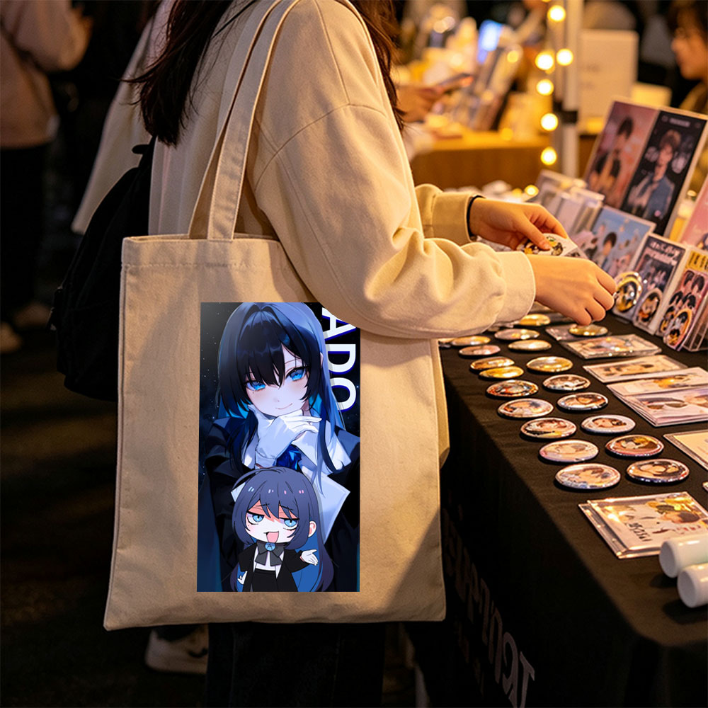 ADO - Anime Character Portrait with Chibi Version in Cosmic Background - Canvas tote bags
