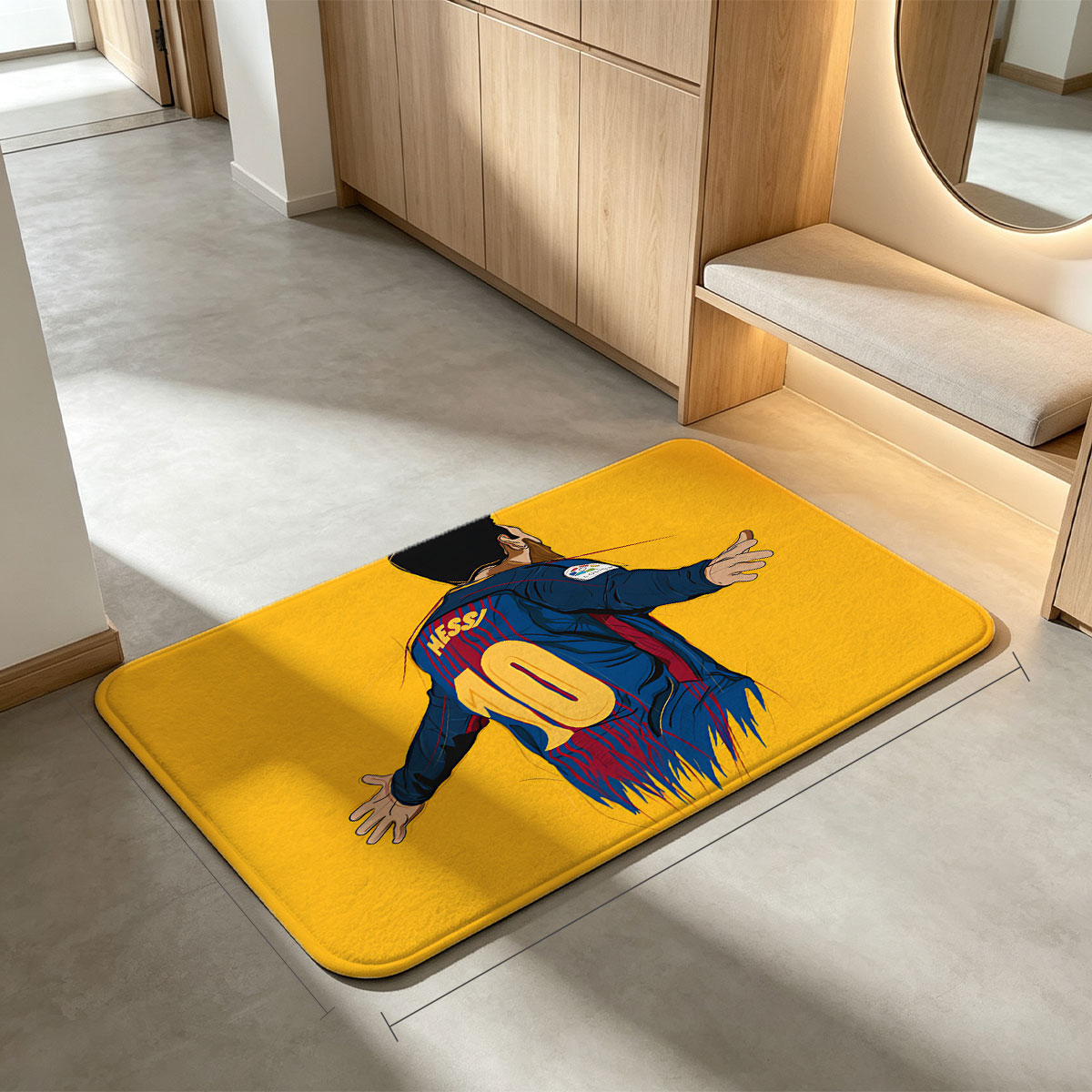 Messi in Barcelona Jersey, Number 10, Celebrating Goal - Flannel floor mat