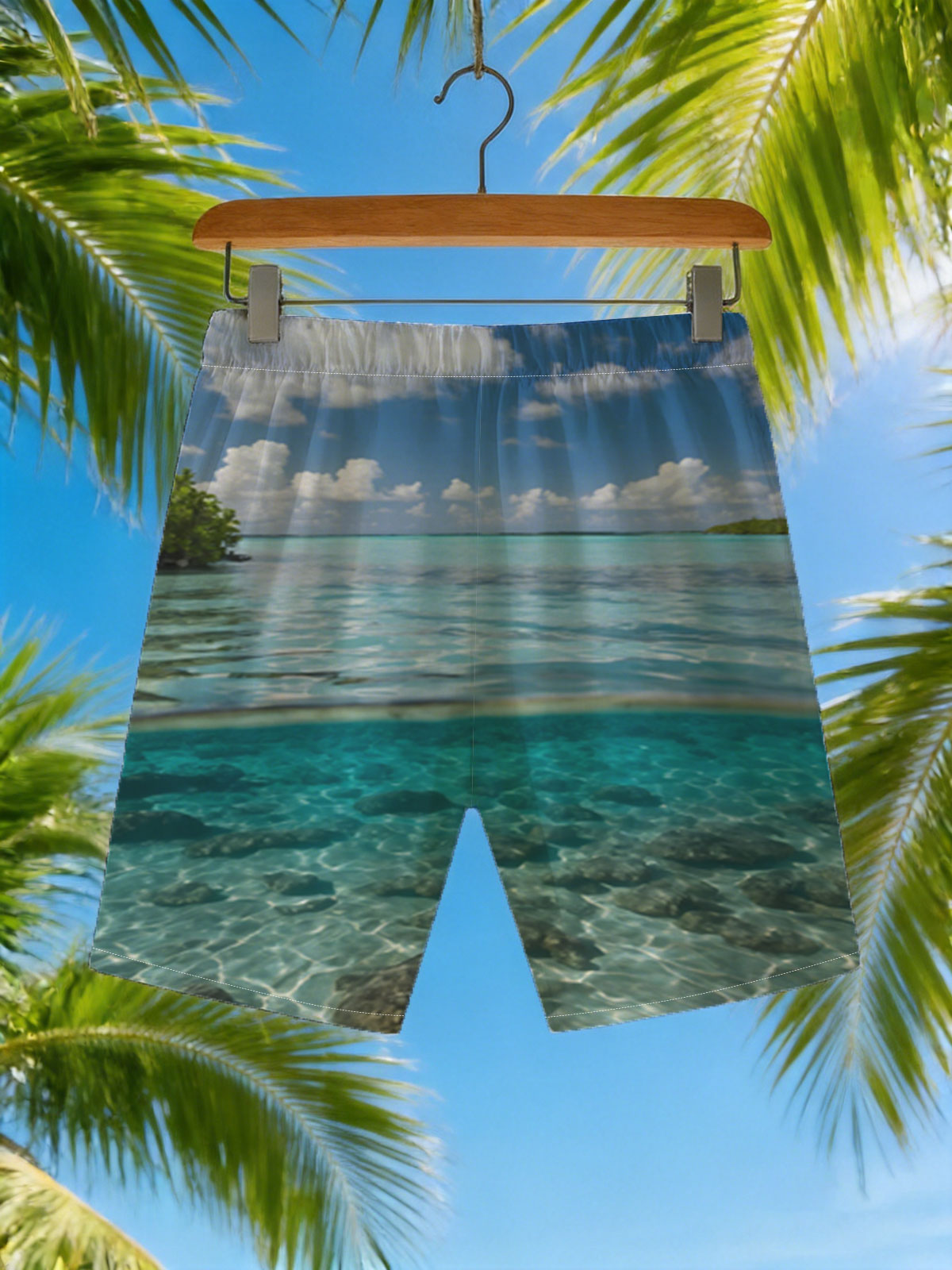 Crystal Clear Waters and Palm Trees in Paradise -  Beach shorts