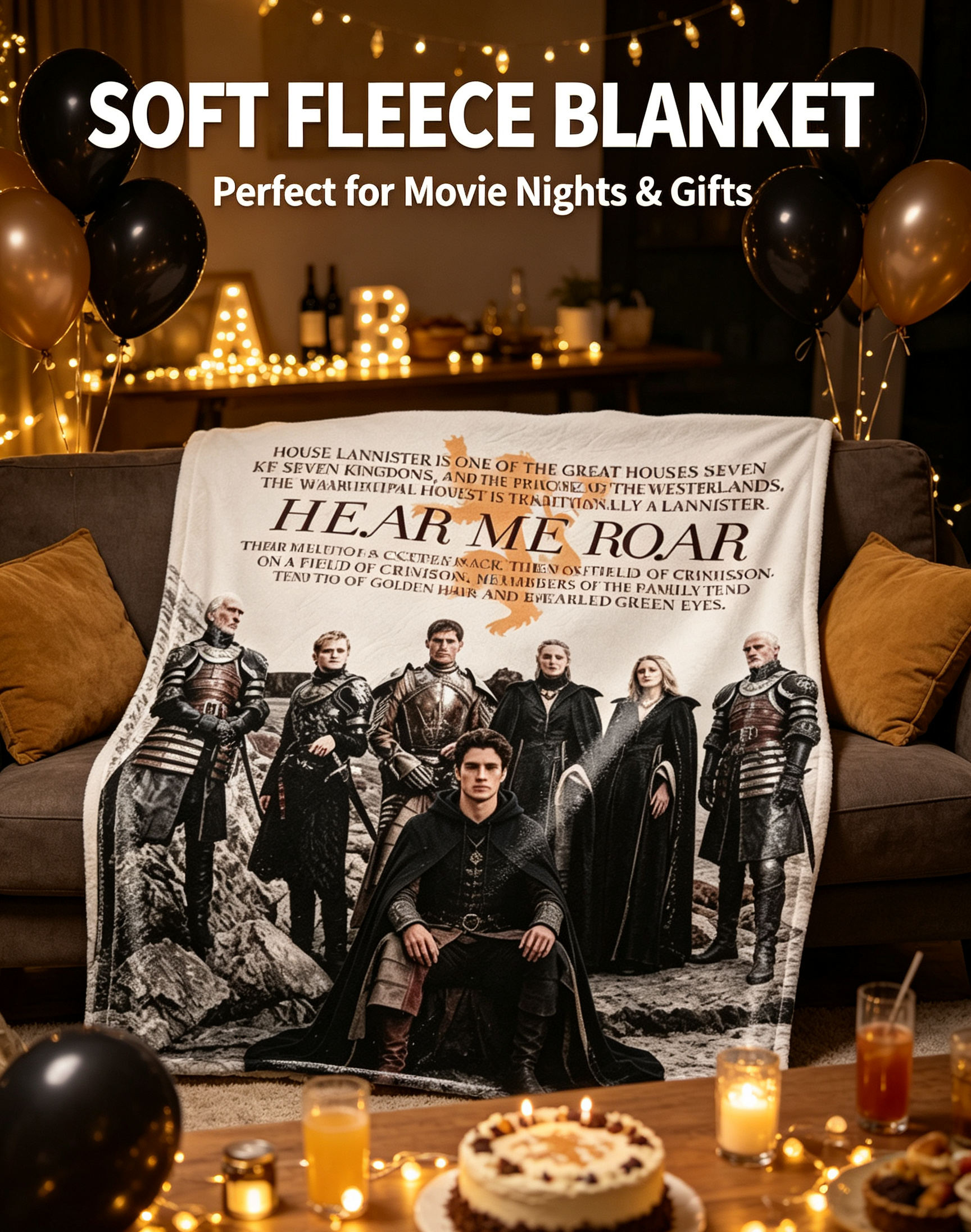 Custom Face Blanket Game of Thrones House Lannister Flannel Blanket for Couch, Bed, or Travel – Perfect Gift for Fans and Collectors