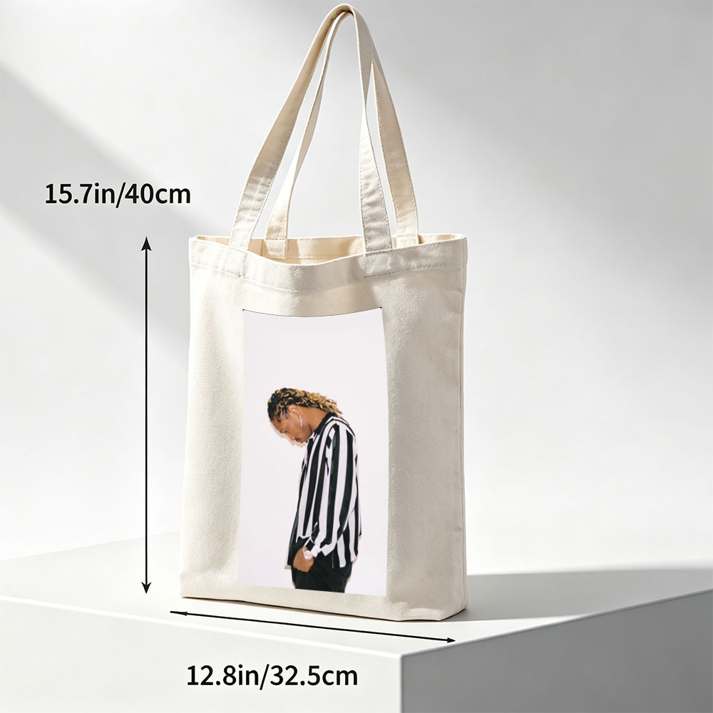 Lil Durk in a Striped Shirt with Braided Hair Against a White Background - Canvas tote bags