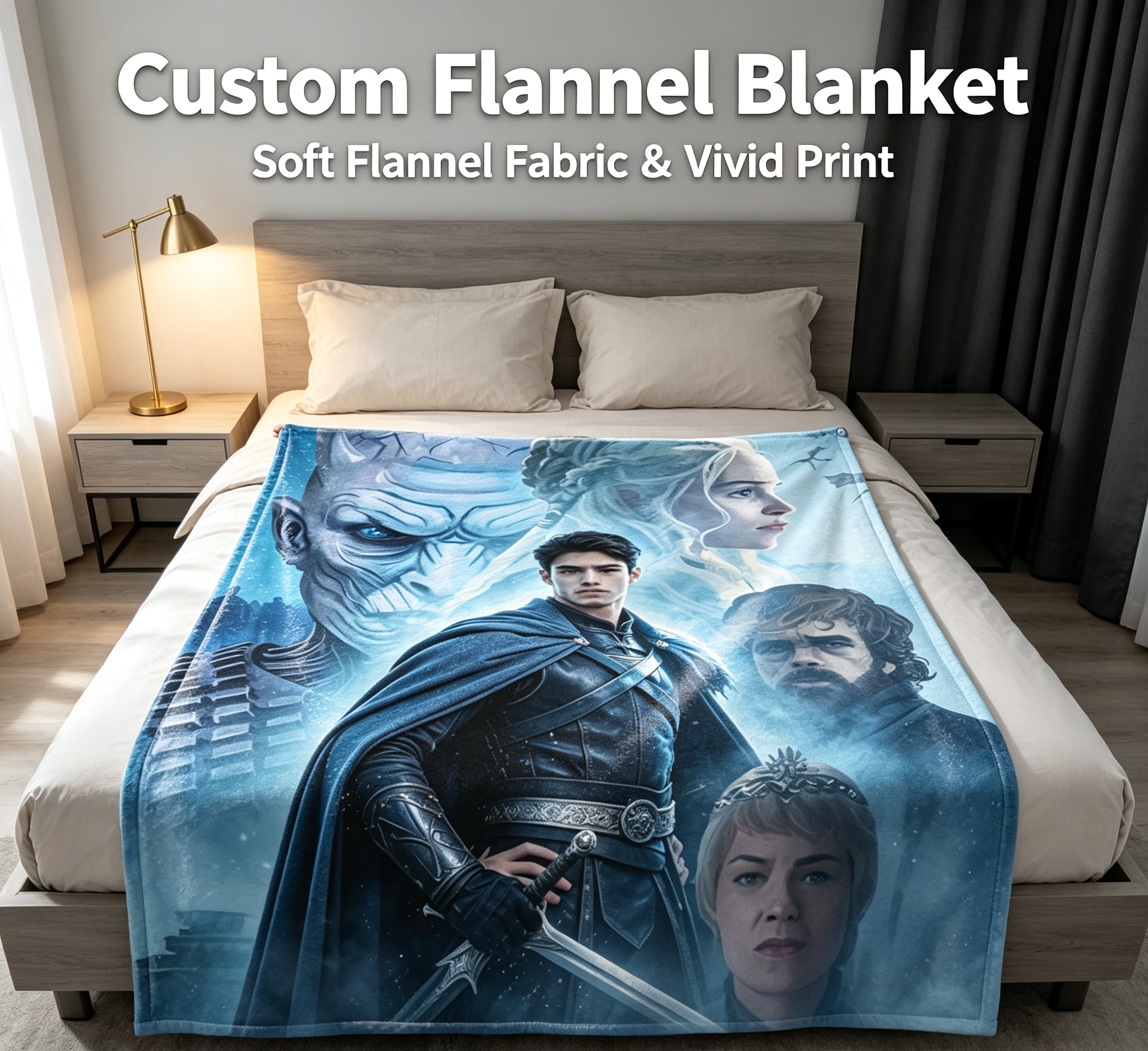Custom Face Blanket Game of Thrones Characters Flannel Blanket Cozy Home Decor Gift for Fans and Collectors