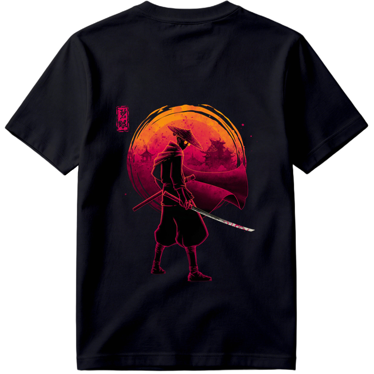 Samurai Warrior with Bloodied Sword Against Crimson Moon - Tee