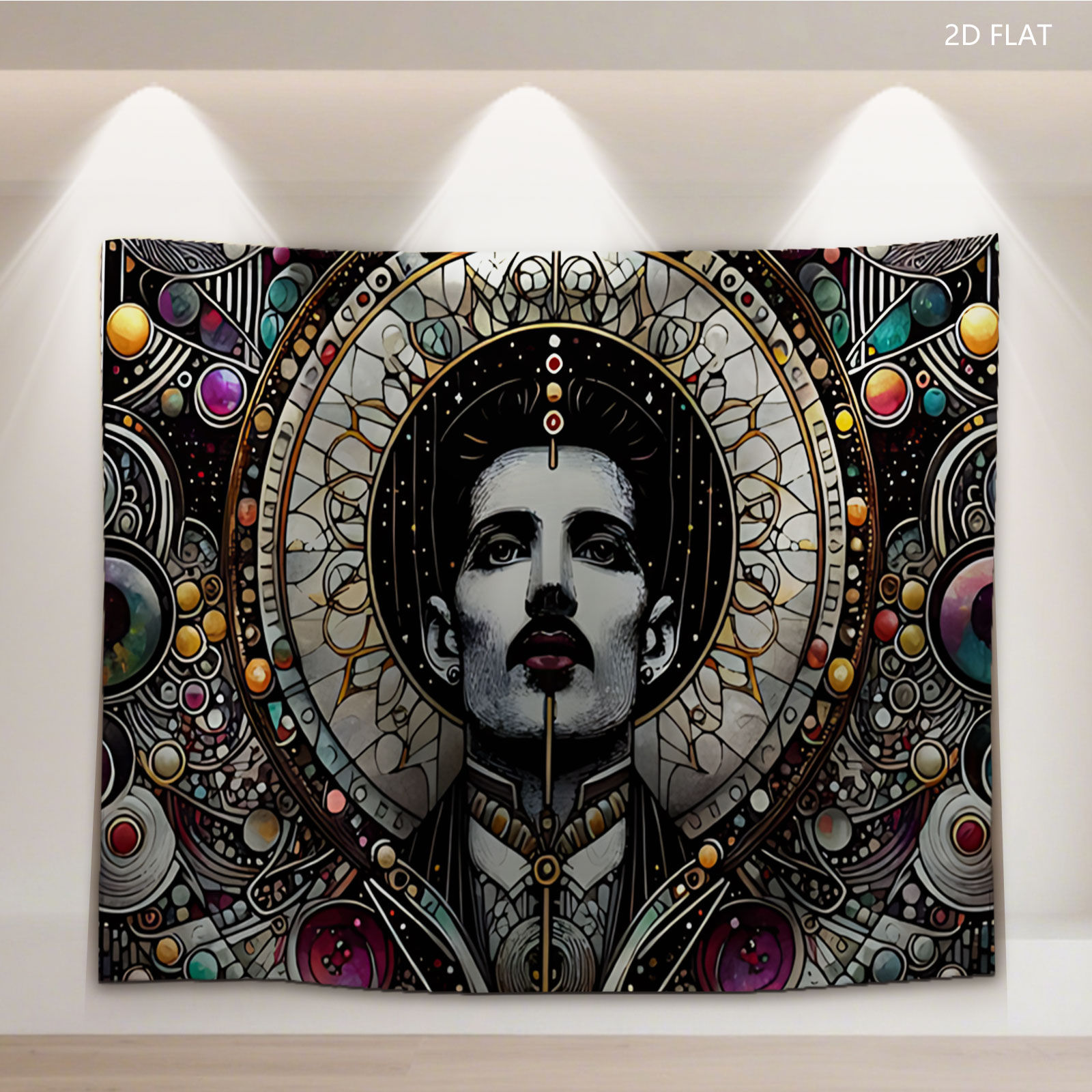 Freddie Mercury in Cosmic Stained Glass Art - Tapestry