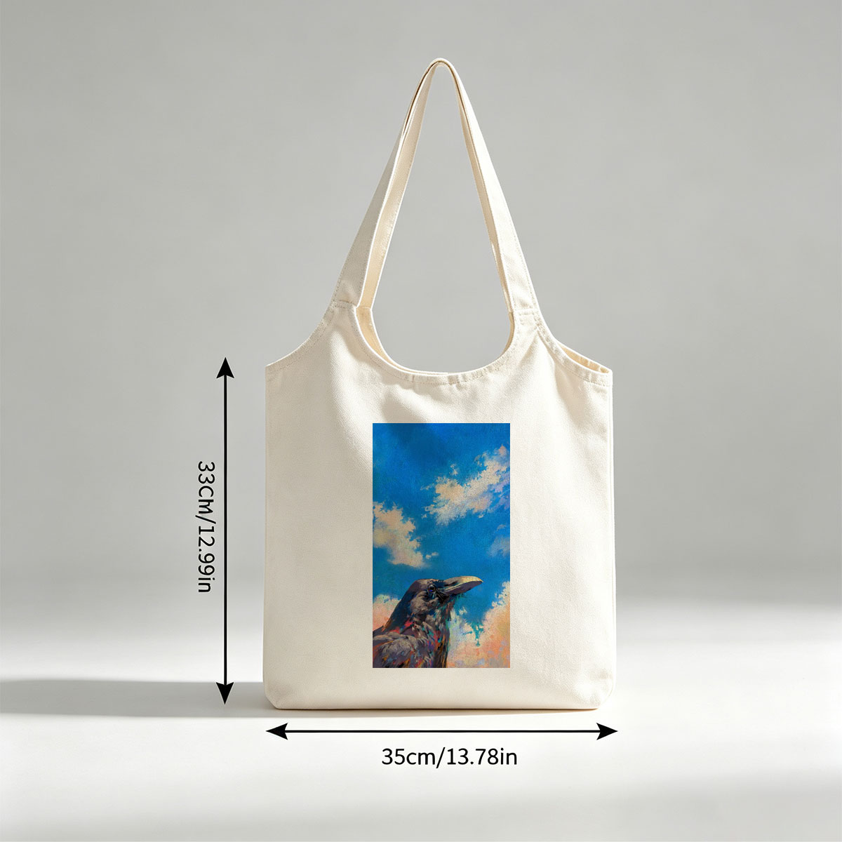 Crow Against Vibrant Sky Painting - Canvas shoulder bags/