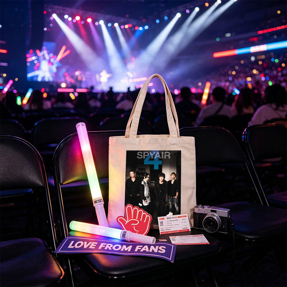 SPYAIR Band Members Standing in a Dimly Lit Room with Bold Number 4 and Band Name Overlay - Canvas tote bags