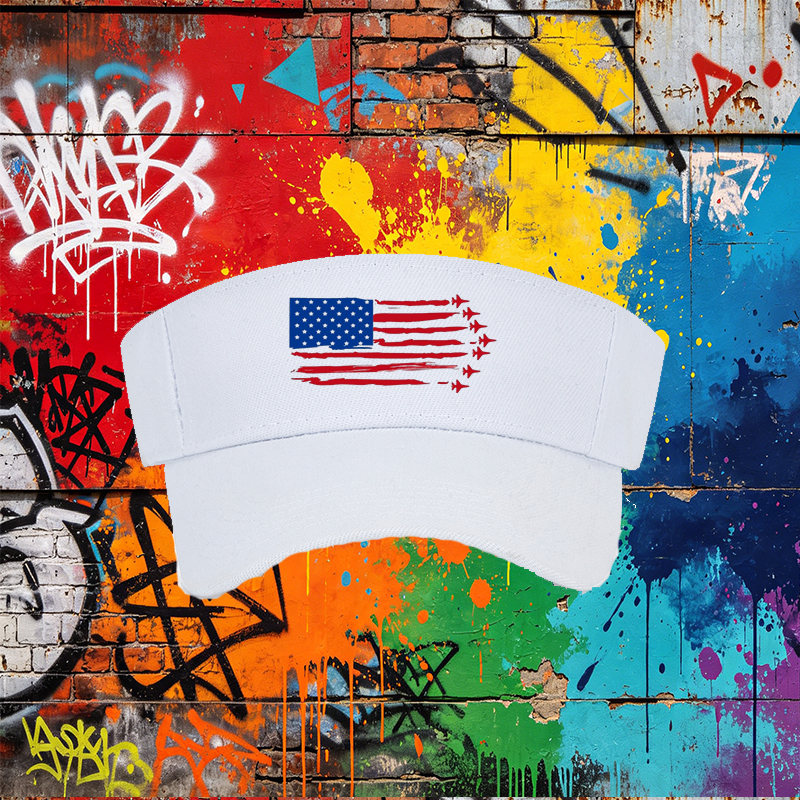 Unisex Classic Mesh Hat with American Flag Print and Jet Silhouettes – Lightweight Sun Protection Cap for Outdoor Activities, Ideal for Adults Who Love Patriotic Style and Adventure