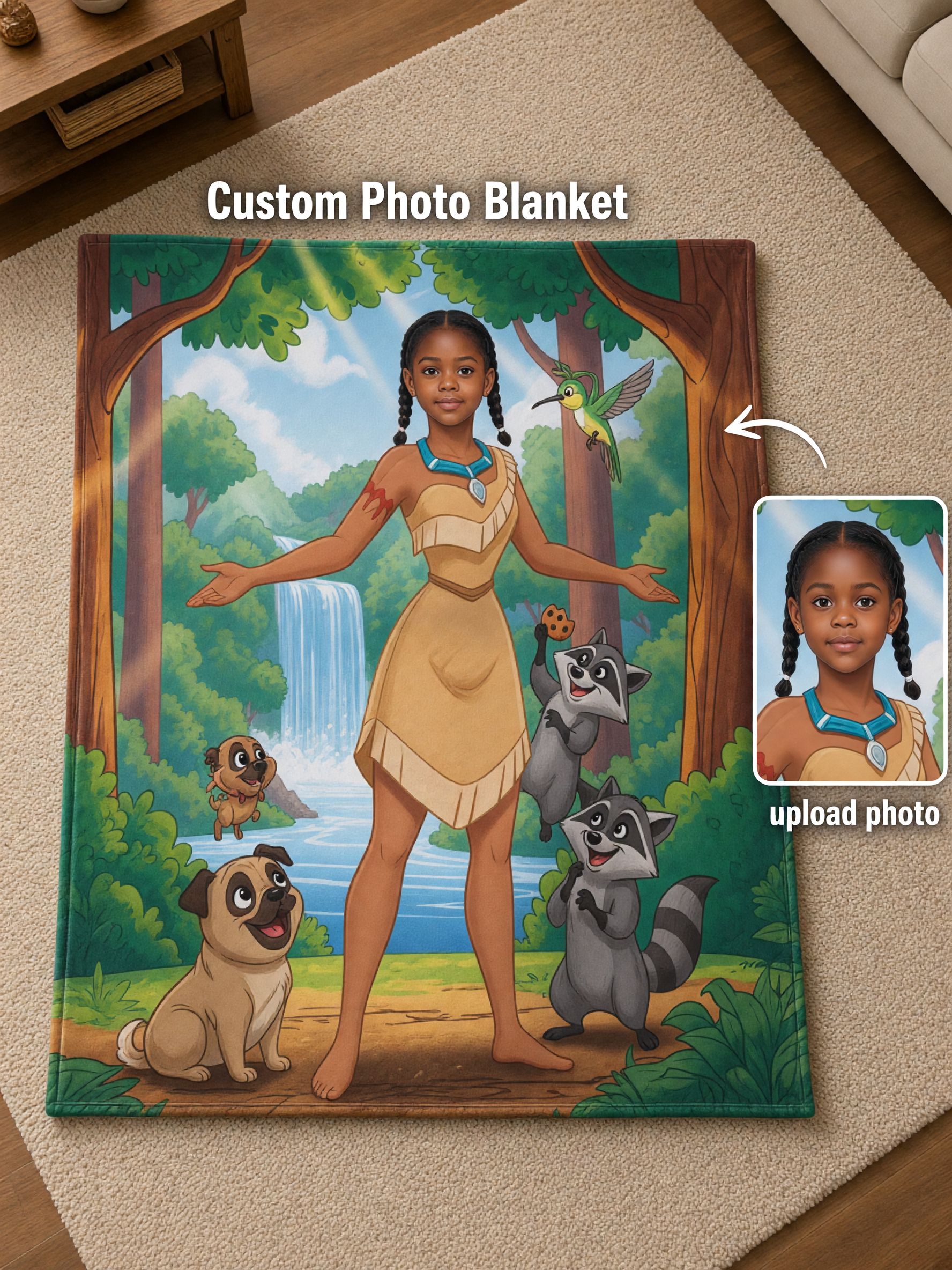 Custom Face Photo Blanket Personalized Flannel Throw Soft Cartoon Forest Fleece Ideal Personalized Gift