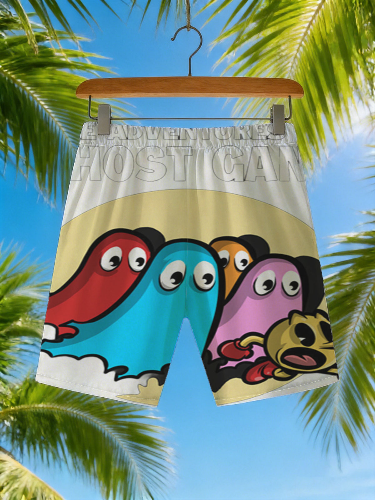 The Adventures of Ghost Gang: Pac-Man and Colorful Ghosts in Action -  Beach shorts