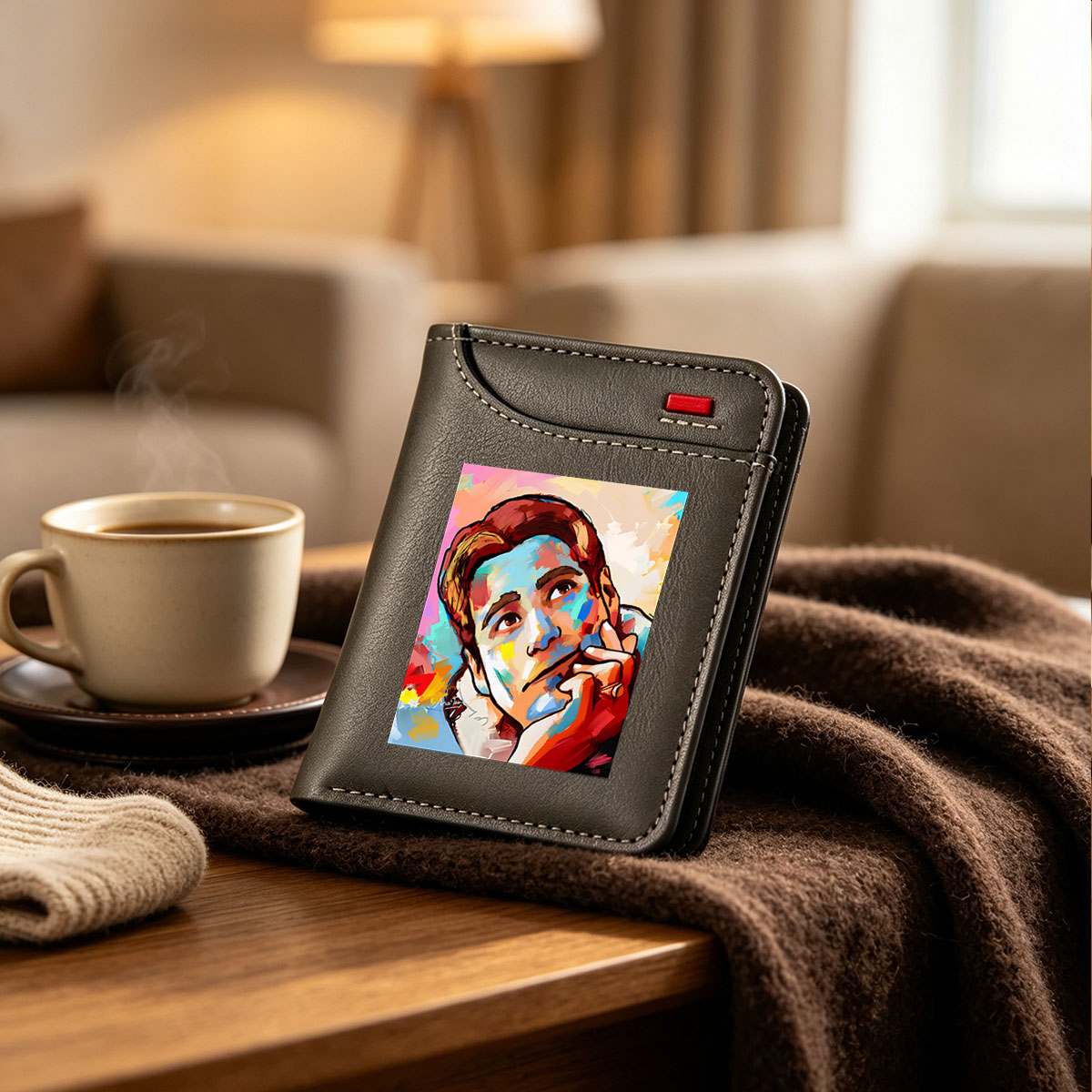 Colorful Portrait of a Man in Contemplation - Vertical Style Wallet