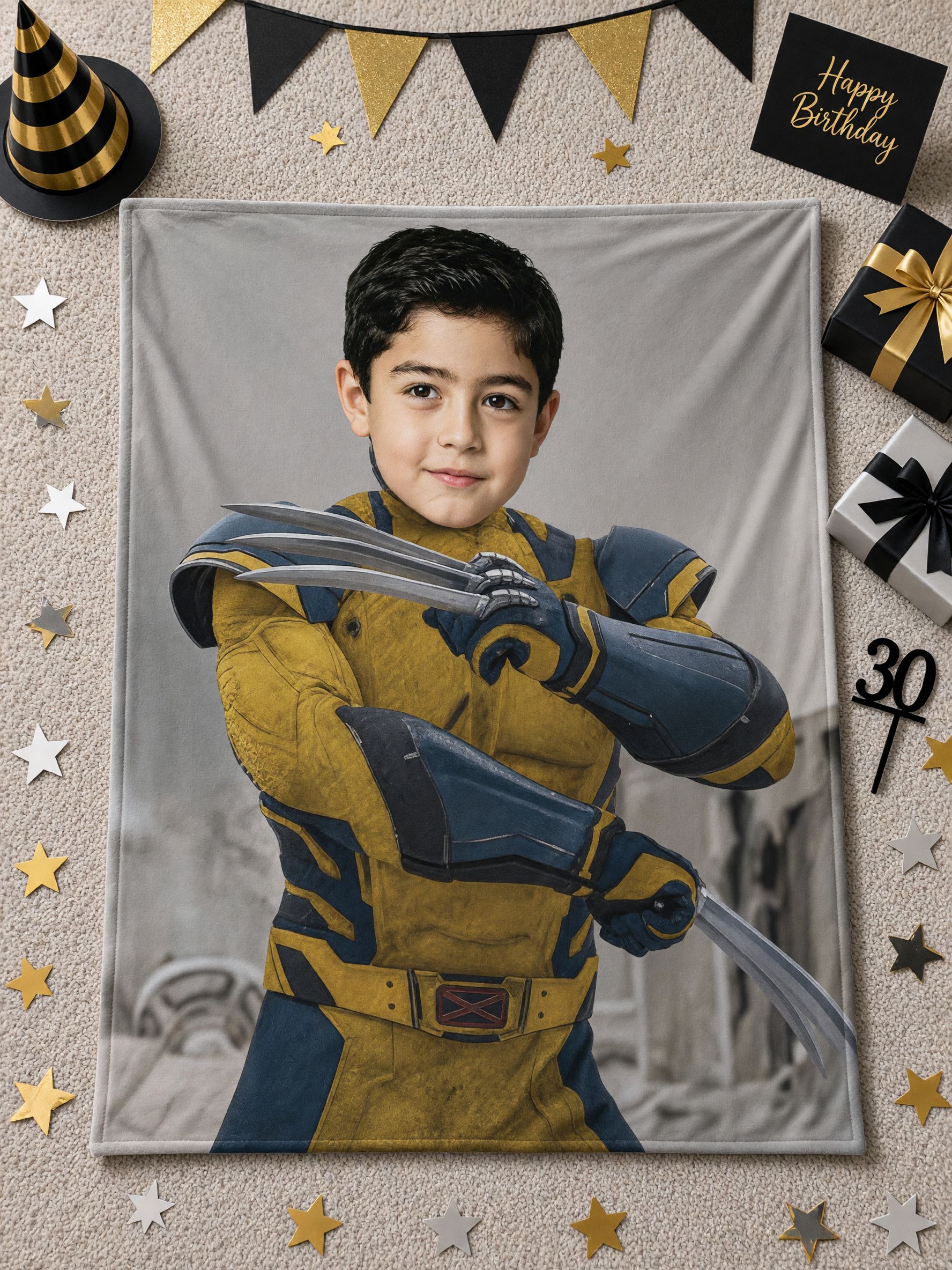 Custom Face Photo Blanket Personalized Superhero Flannel Fleece Throw Cozy Birthday Gift for Kids and Family