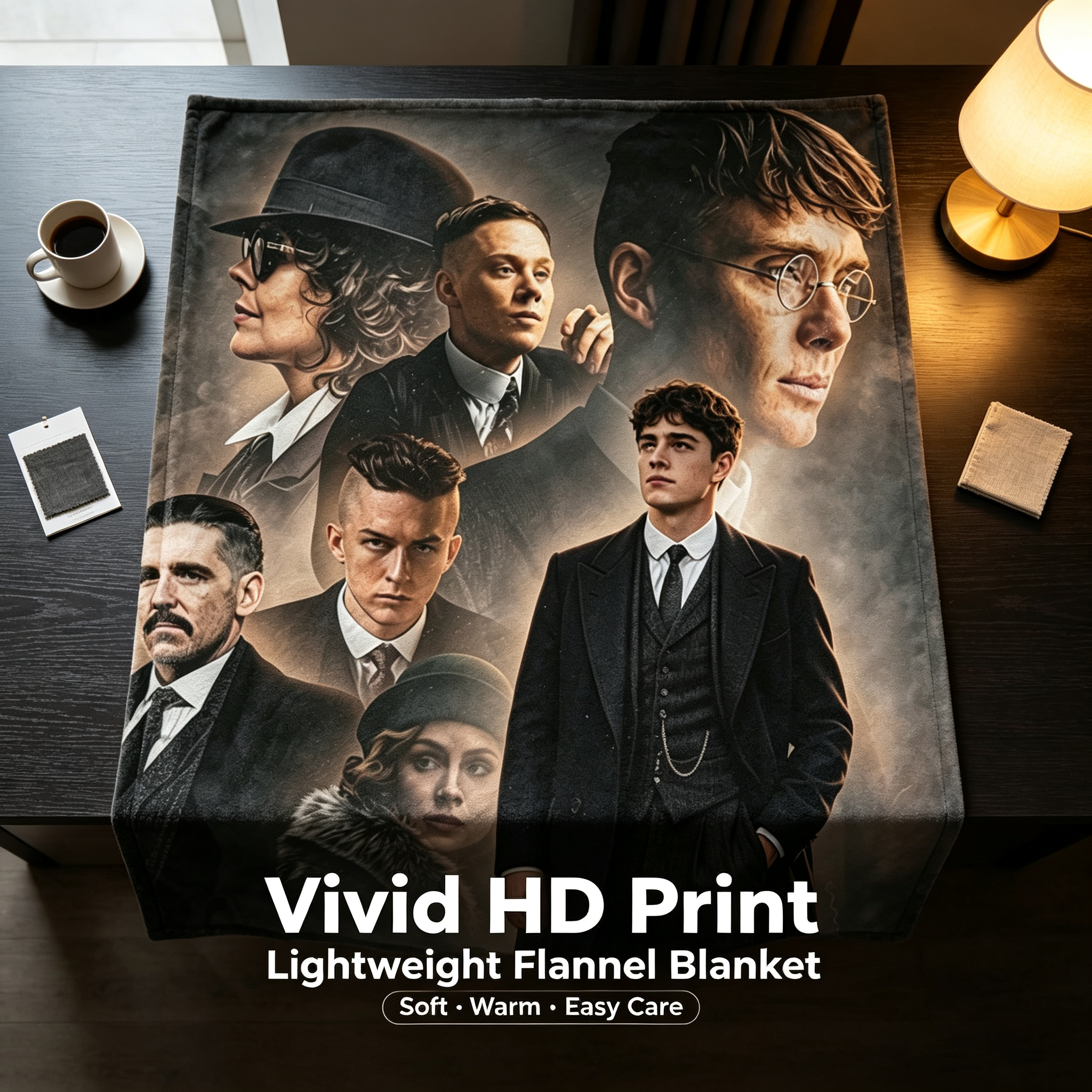 Custom Face Blanket Peaky Blinders Flannel Blanket for Couch, Bed, or Travel – Perfect Gift for Fans of the TV Series