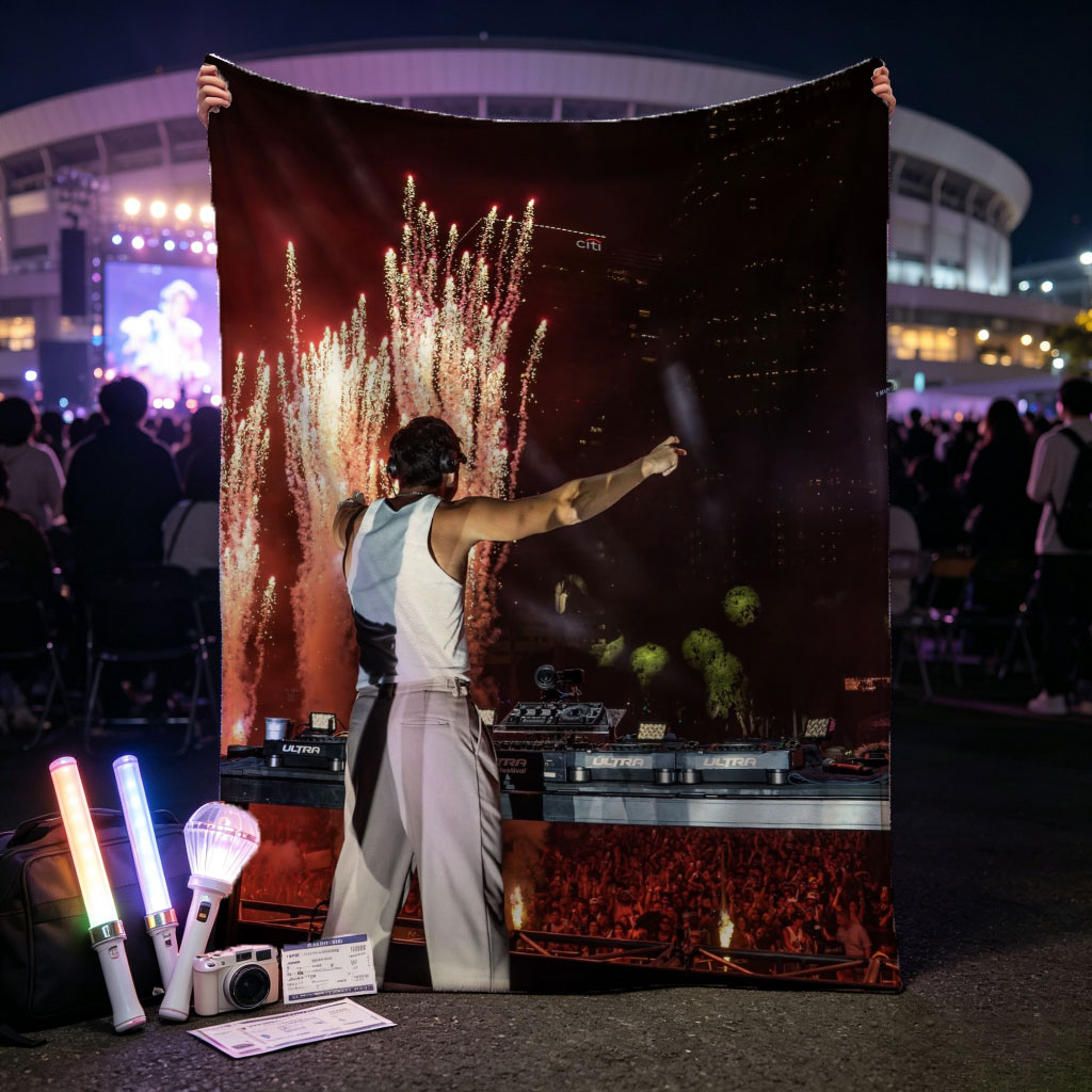 Martin Garrix Live Performance with Fireworks and Crowd at Nighttime Concert - Blankets
