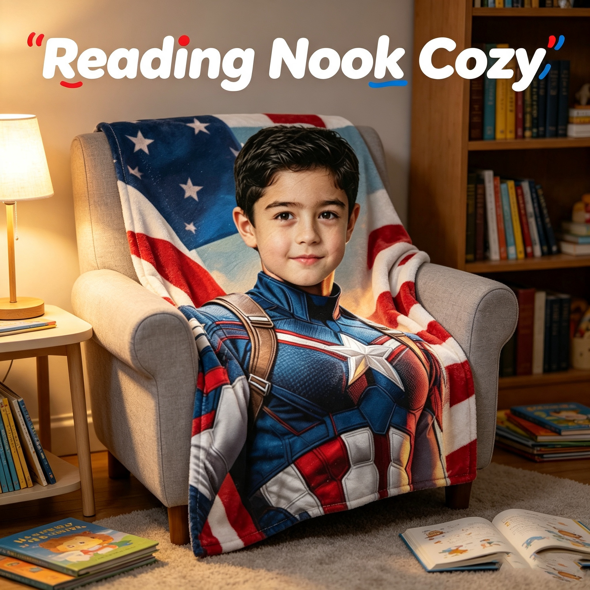 DIY Custom Photo Captain America Flannel Blanket – Personalized Hero-Themed Throw for Kids (Sofa Blanket Gift)