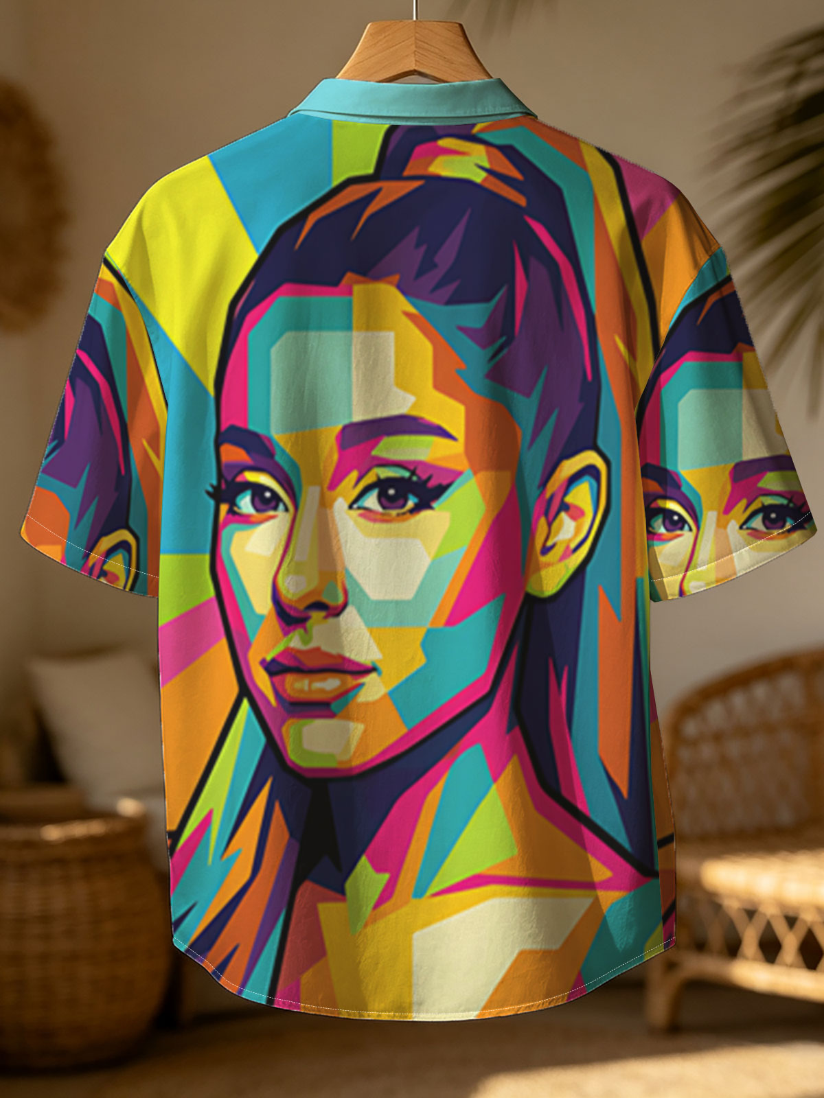 Colorful Pop Art Portrait of a Woman with Vibrant Geometric Patterns -  Shirt