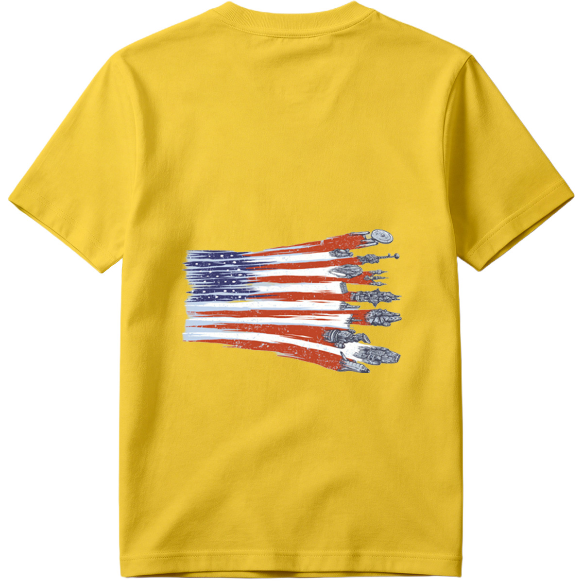 Star Trek and Star Wars Spaceships with American Flag Design - Tee