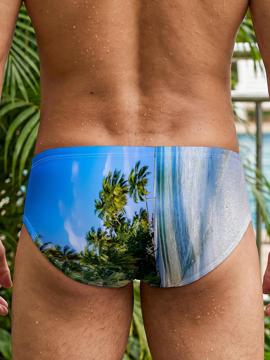 Tropical Beach with Palm Trees and Crystal Clear Water -  Men's swim trunks