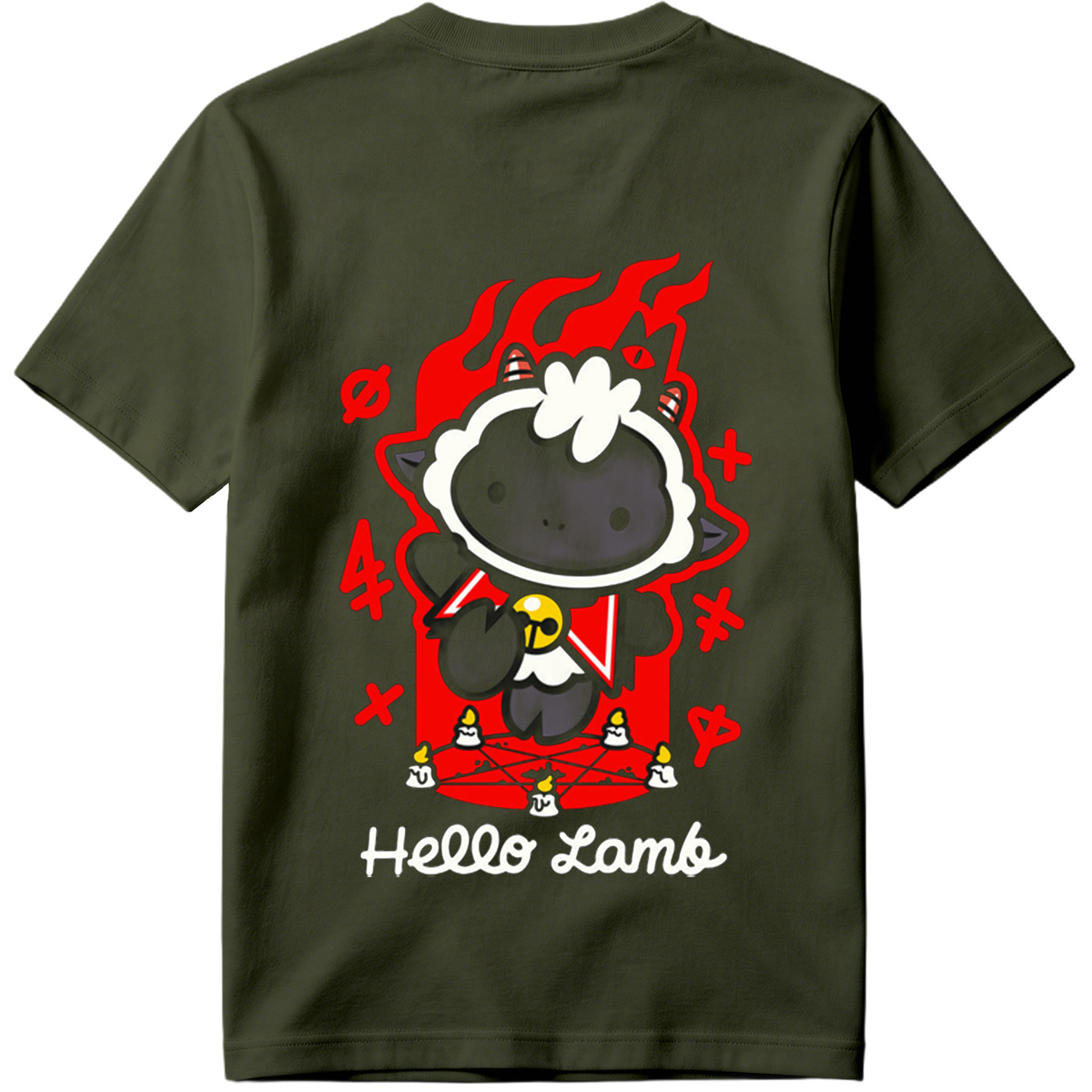 Hello Lamb: Dark Sheep with Flames and Ritual Symbols - Tee