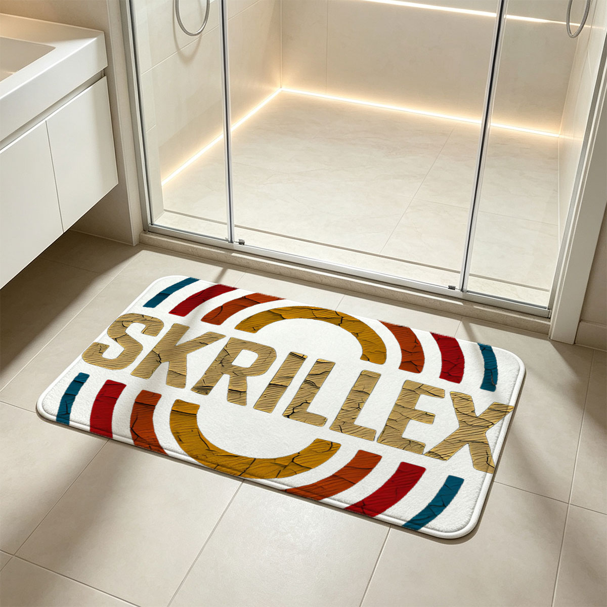 Skrillex Logo with Rainbow Rings and Cracked Texture Design - Flannel floor mat